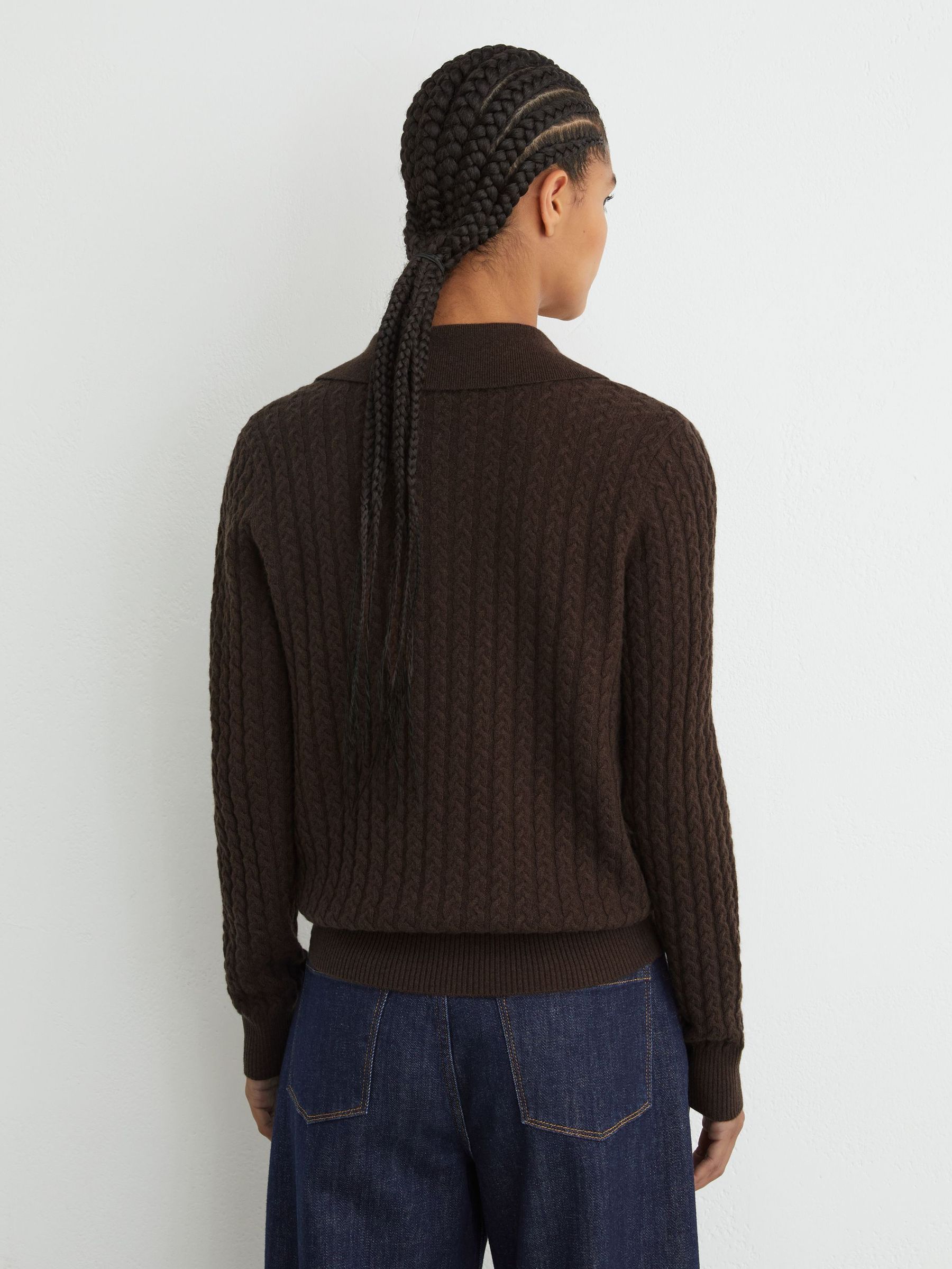 Wool-Cashmere Cable-Knit Collared Jumper in Grape Burgundy - Image 6 of 7