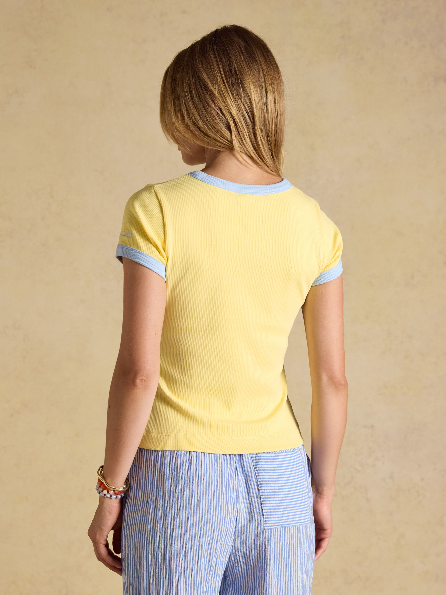 Daisy Lemon Yellow Short Sleeve Cotton-Rich Ribbed Jersey Top - Image 2 of 7