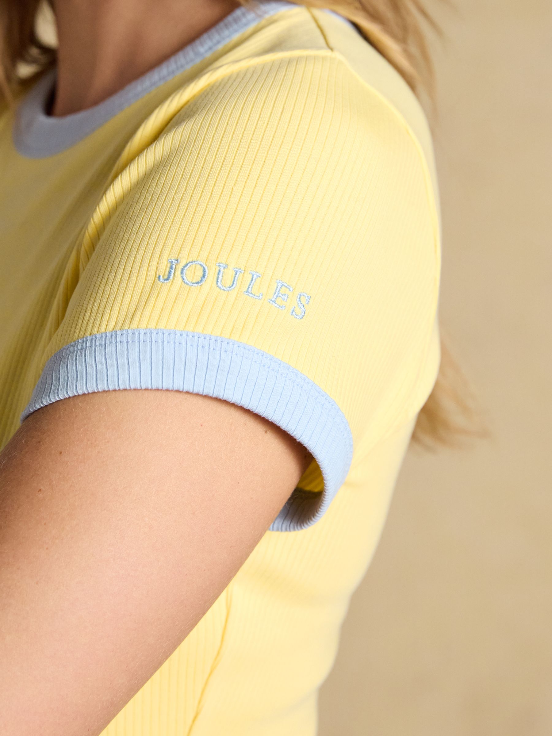 Daisy Lemon Yellow Short Sleeve Cotton-Rich Ribbed Jersey Top - Image 6 of 7
