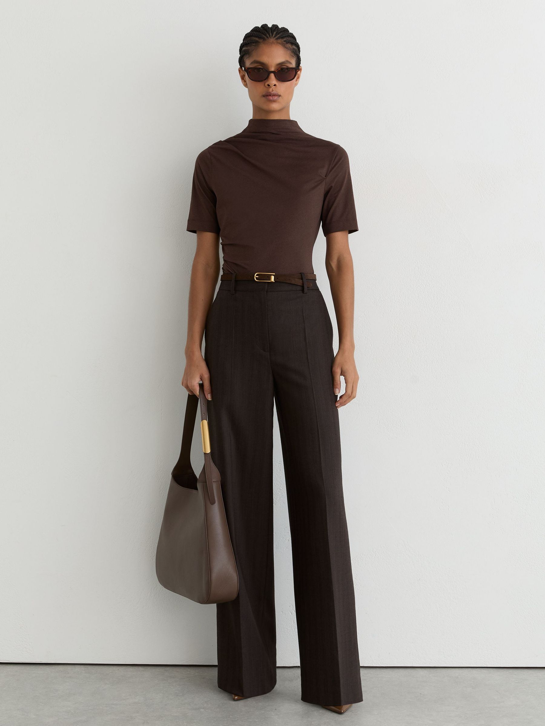 Cotton-Blend High-Neck Draped Top in Grape Burgundy - Image 1 of 5