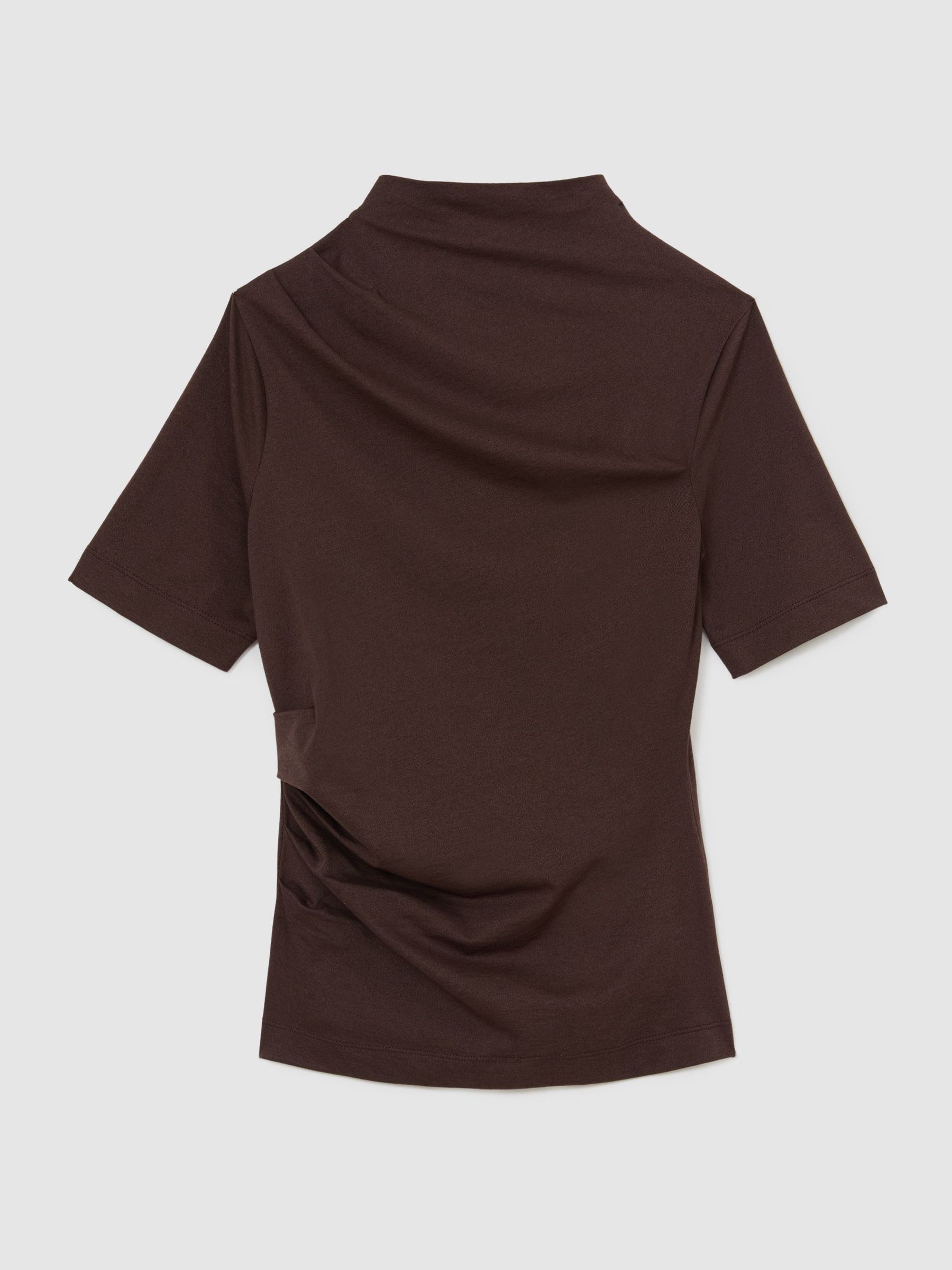 Cotton-Blend High-Neck Draped Top in Grape Burgundy - Image 2 of 5