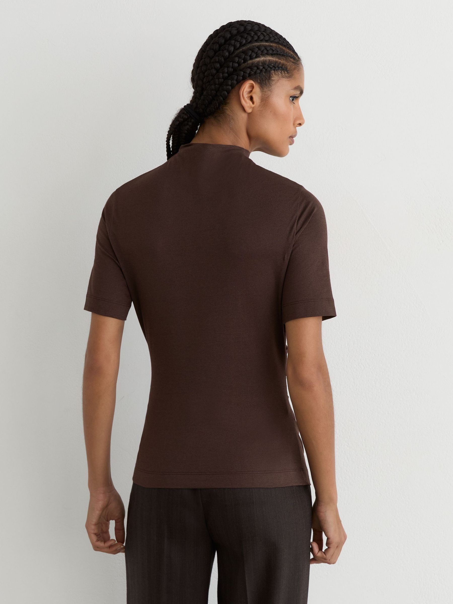 Cotton-Blend High-Neck Draped Top in Grape Burgundy - Image 4 of 5
