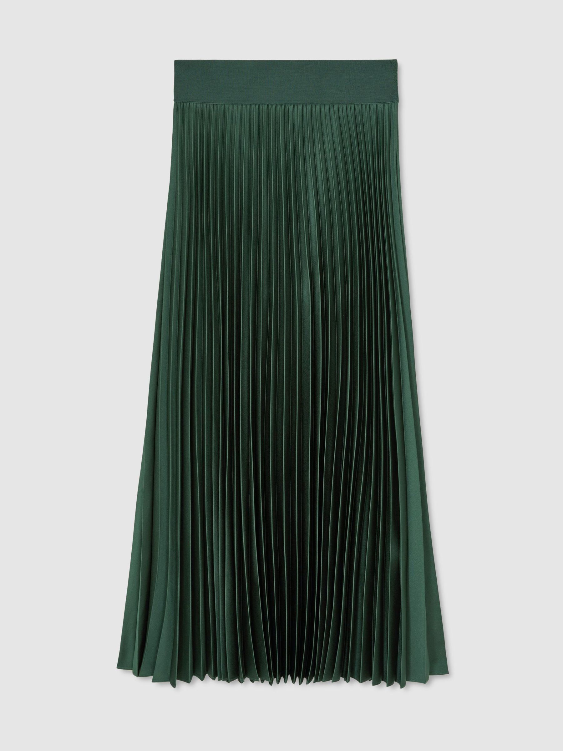 Pleated Midi Skirt in Teal Green - Image 2 of 7