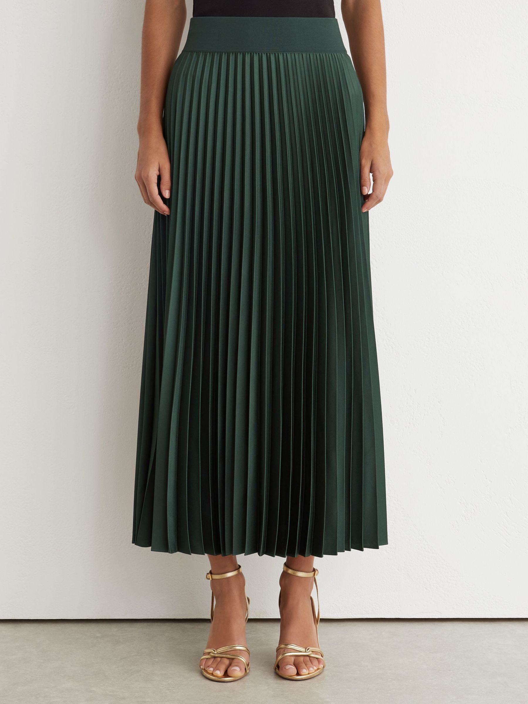 Pleated Midi Skirt in Teal Green - Image 3 of 7