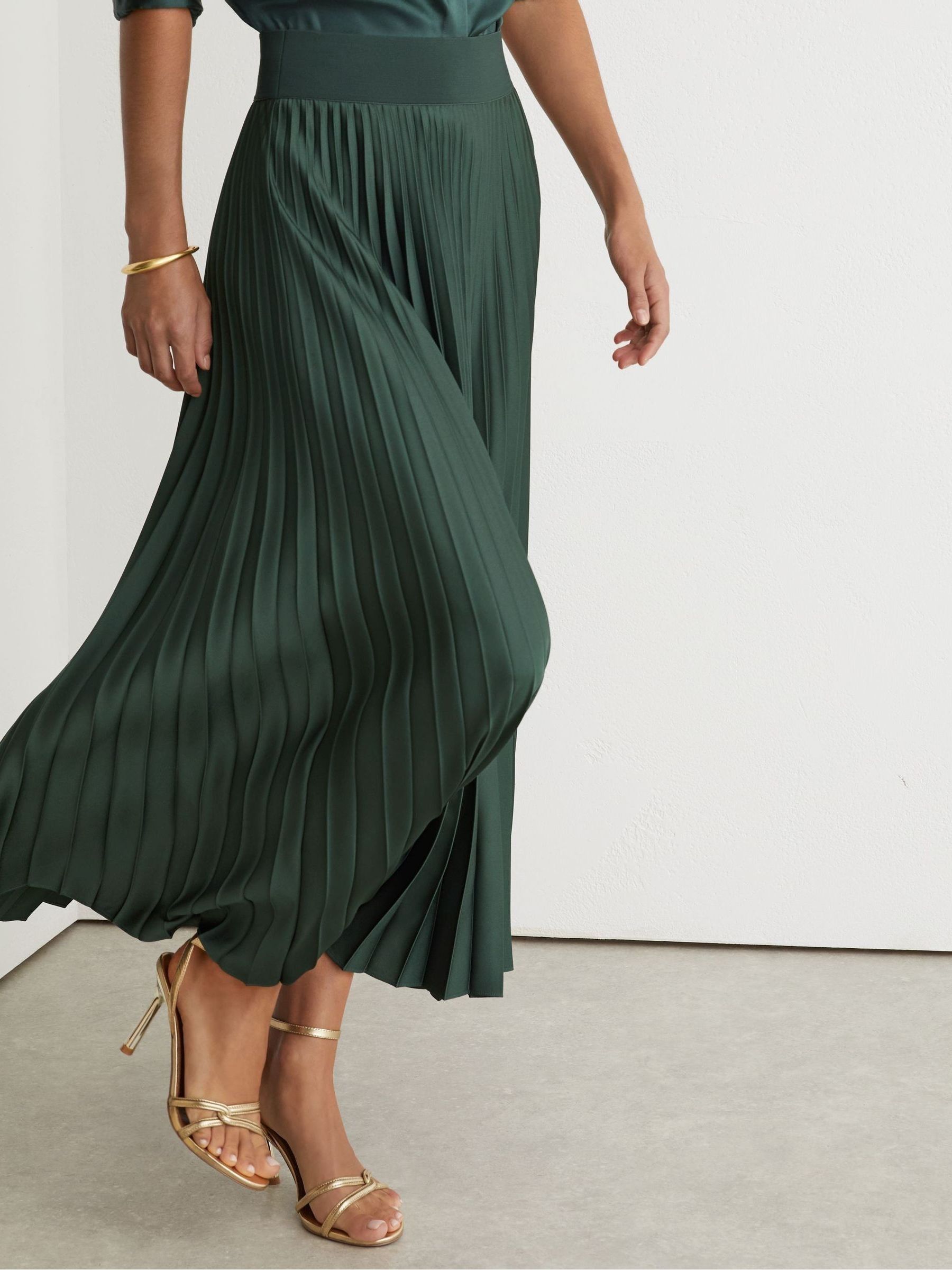 Pleated Midi Skirt in Teal Green - Image 4 of 7