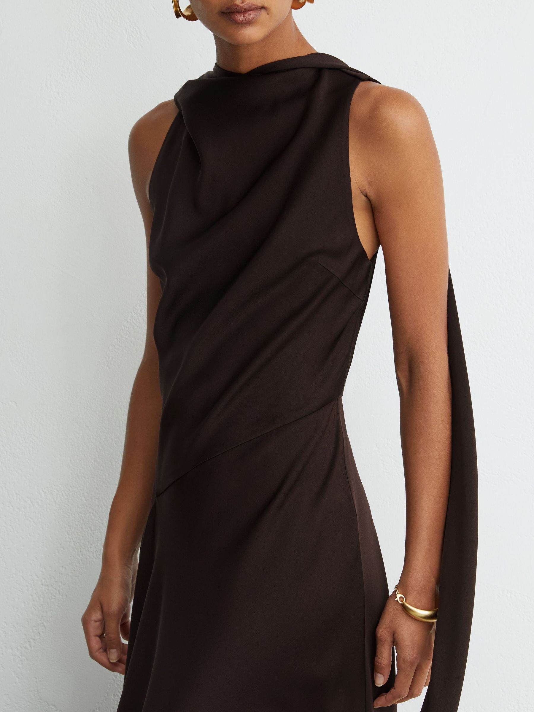 Satin Cape-Detail Maxi Dress in Grape Burgundy - Image 5 of 7