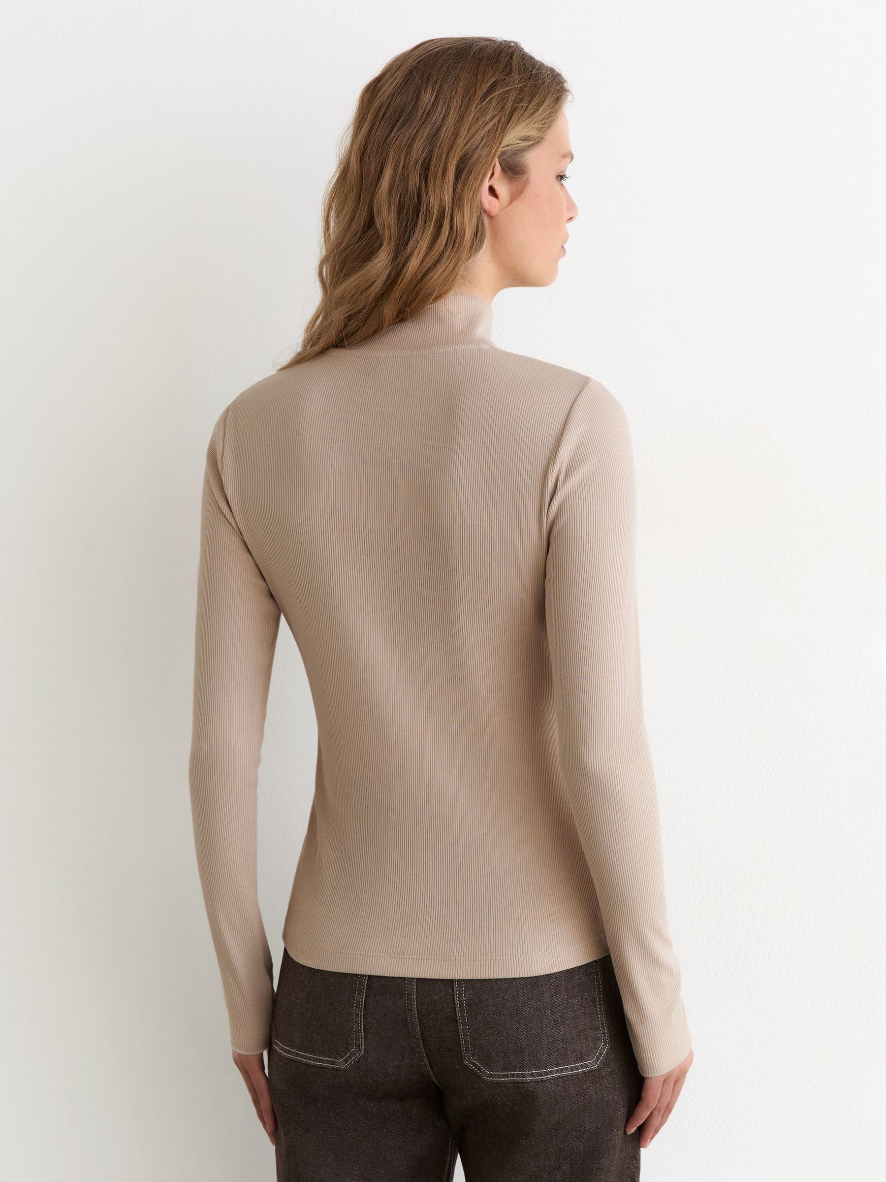 Cotton-Stretch Funnel-Neck Top in Neutral - Image 5 of 6