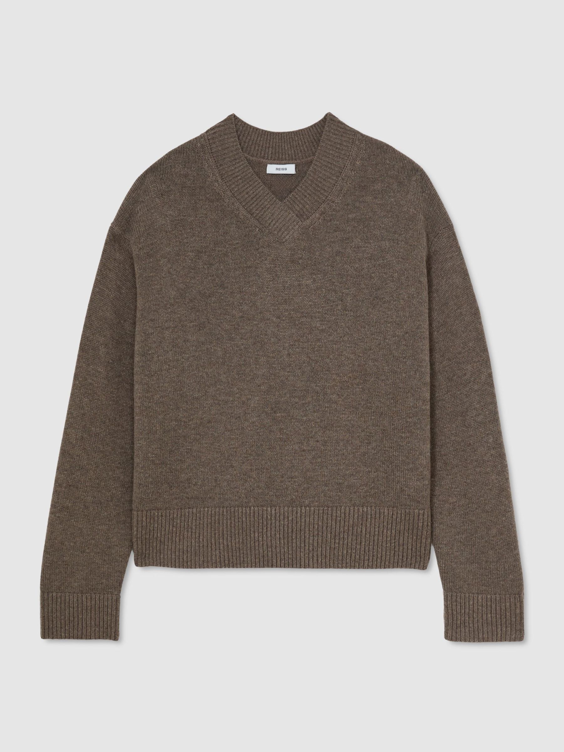 Woll-Kaschmir-Pullover mit V-Ausschnitt in dunklem Neutralton - Bild 2 von 7