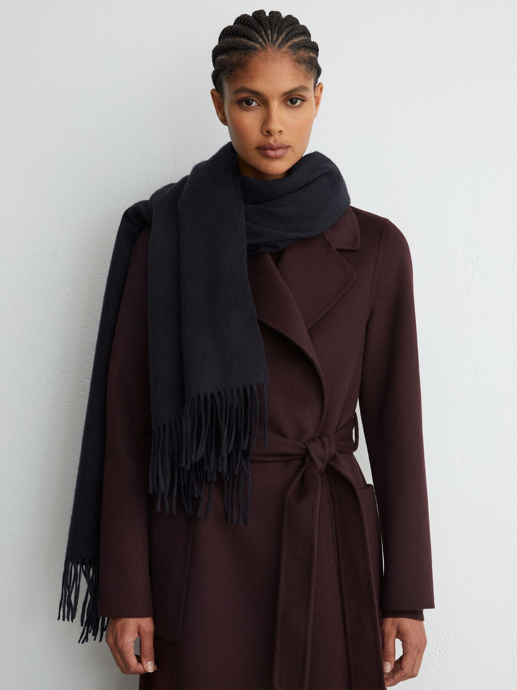 Wool and Cashmere Scarf in Navy - Image 4 of 6