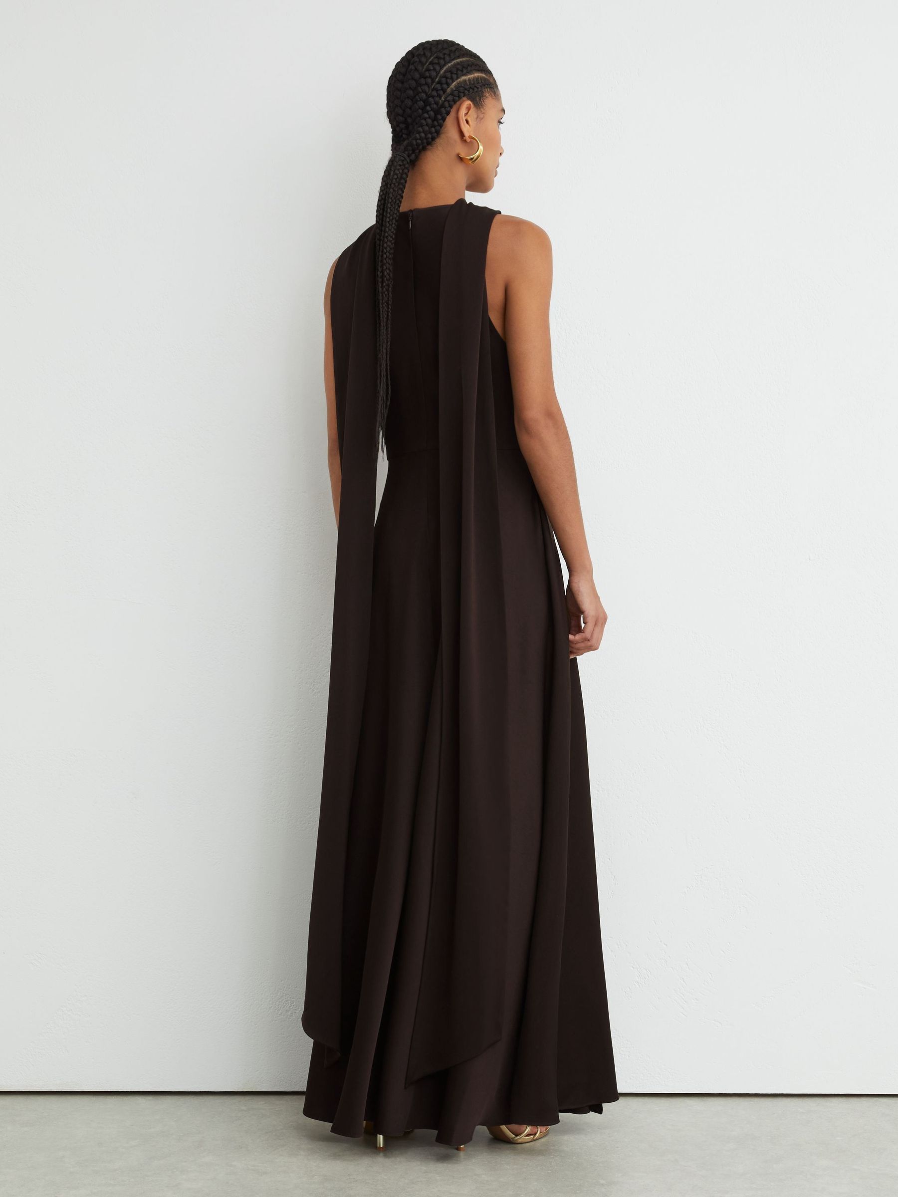 Satin Cape-Detail Maxi Dress in Grape Burgundy - Image 6 of 8