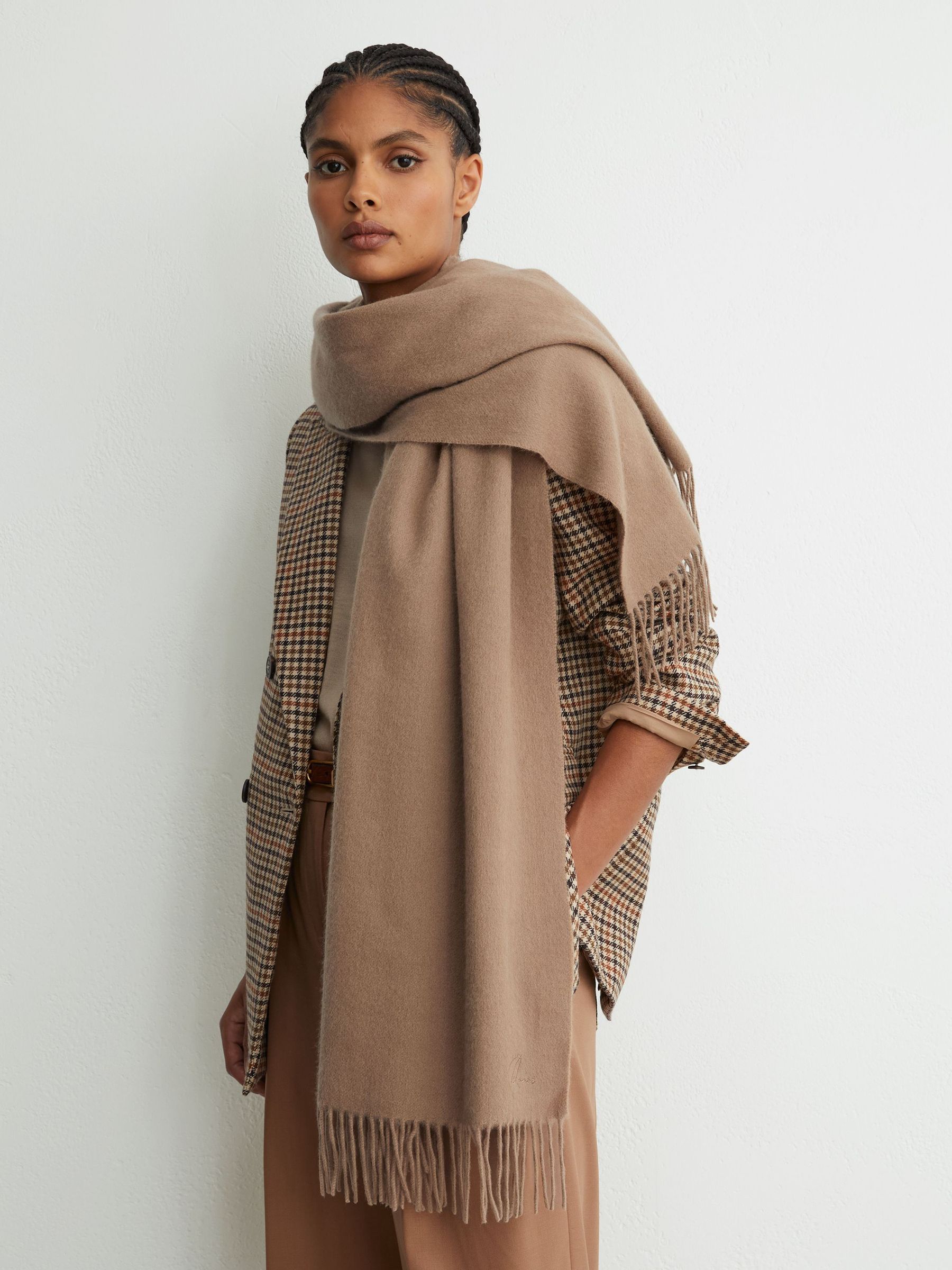 Wool and Cashmere Scarf in Camel - Image 1 of 5