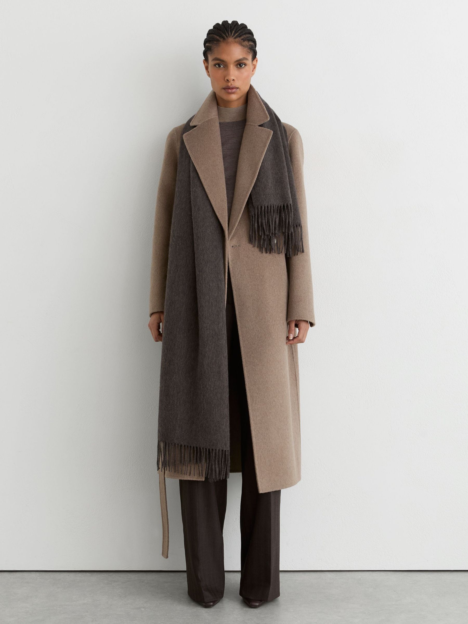 Wool and Cashmere Scarf in Mocha Brown - Image 4 of 5