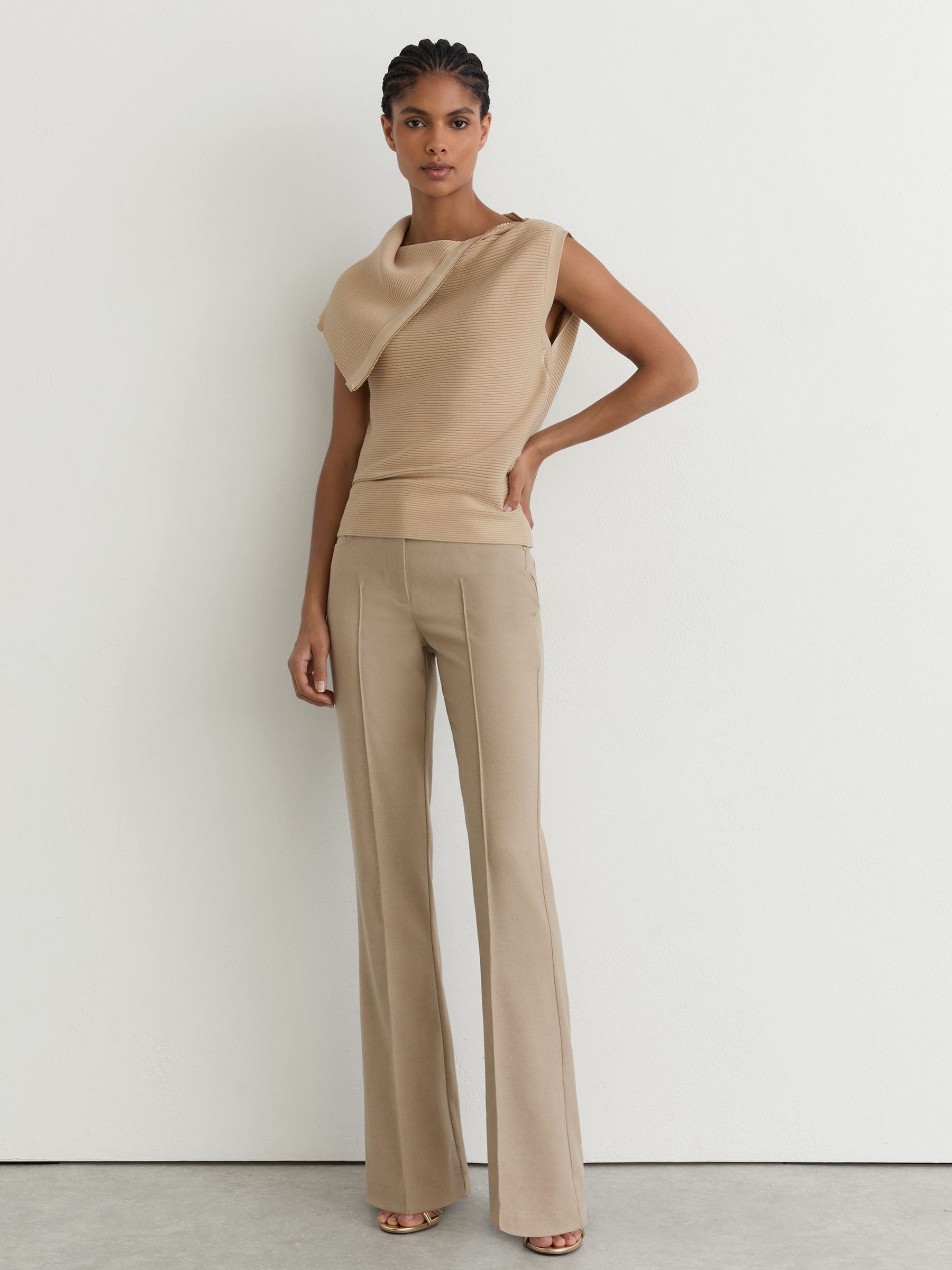 Asymmetric Zip-Neck Rib-Knit Vest in Stone Neutral - Image 3 of 6