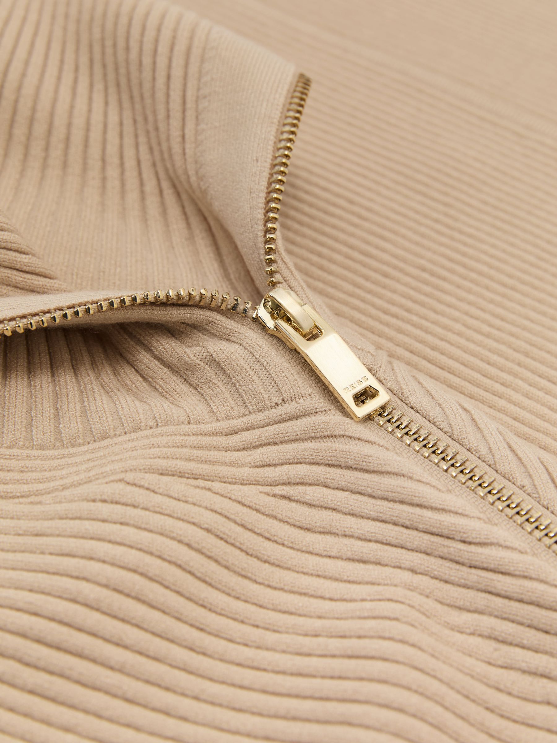 Asymmetric Zip-Neck Rib-Knit Vest in Stone Neutral - Image 6 of 6