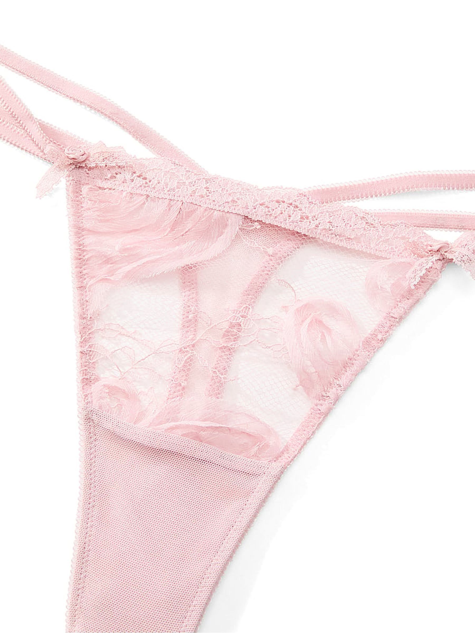 Chalk Rose Pink Thong Lace Embroidery Knickers - Image 4 of 4