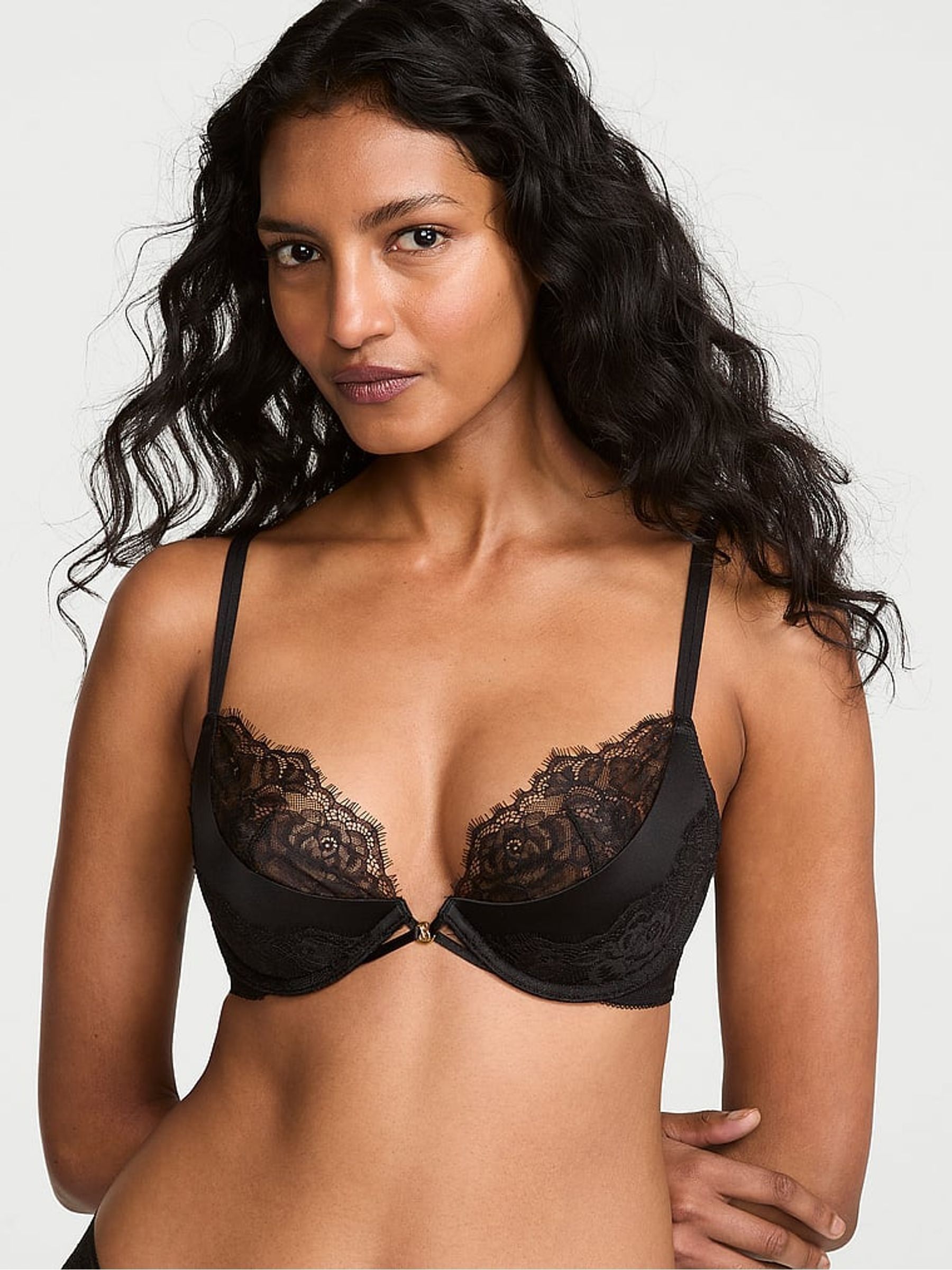 Black Plunge Push Up Lace Bra - Image 2 of 3