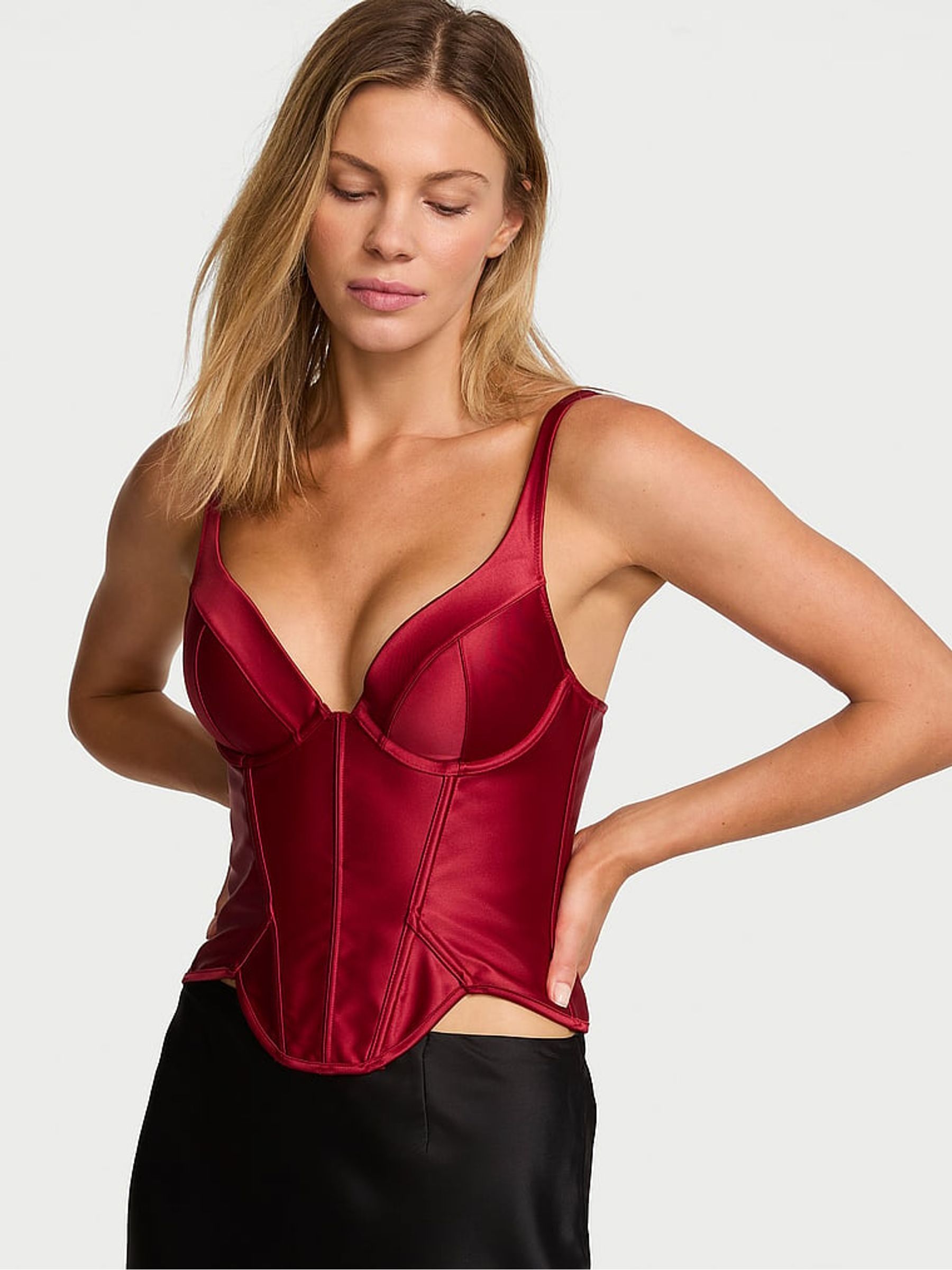 Red Lacquer Push Up Satin Corset Top - Image 2 of 3