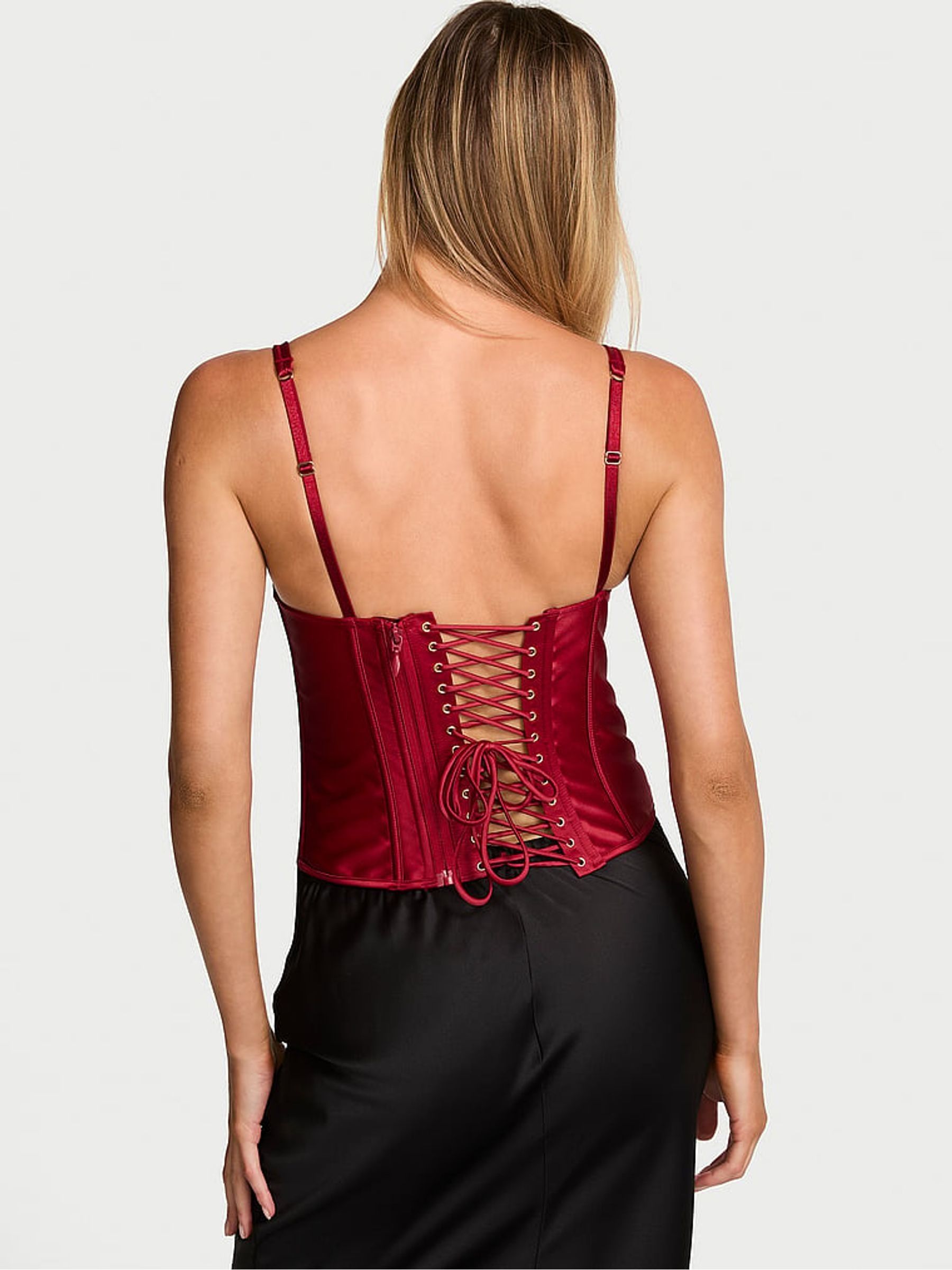 Red Lacquer Push Up Satin Corset Top - Image 3 of 3