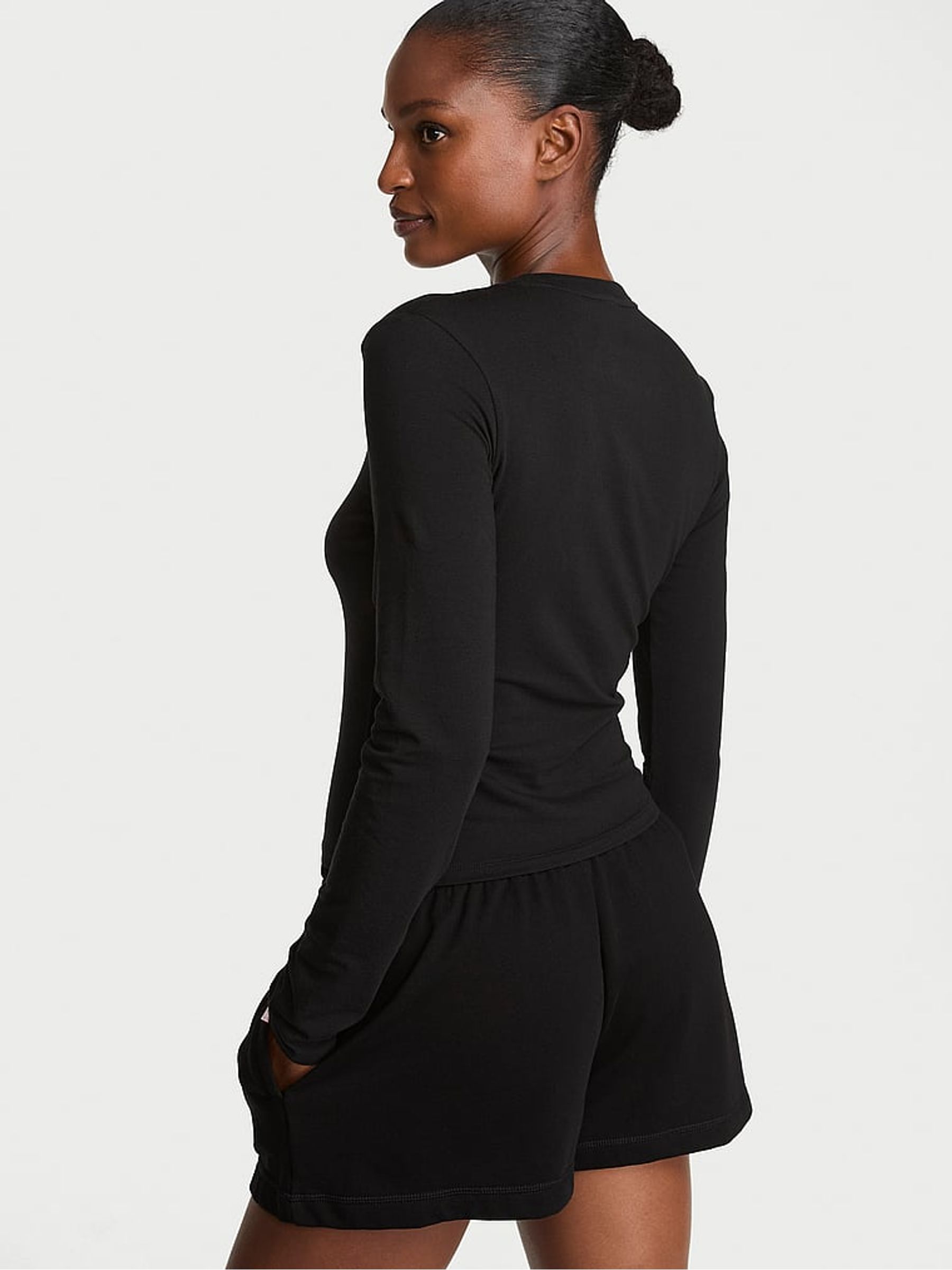 Black Cotton Fitted Long Sleeve T-Shirt - Image 2 of 2 Black Cotton Fitted Long Sleeve T-Shirt - Image 2 of 2