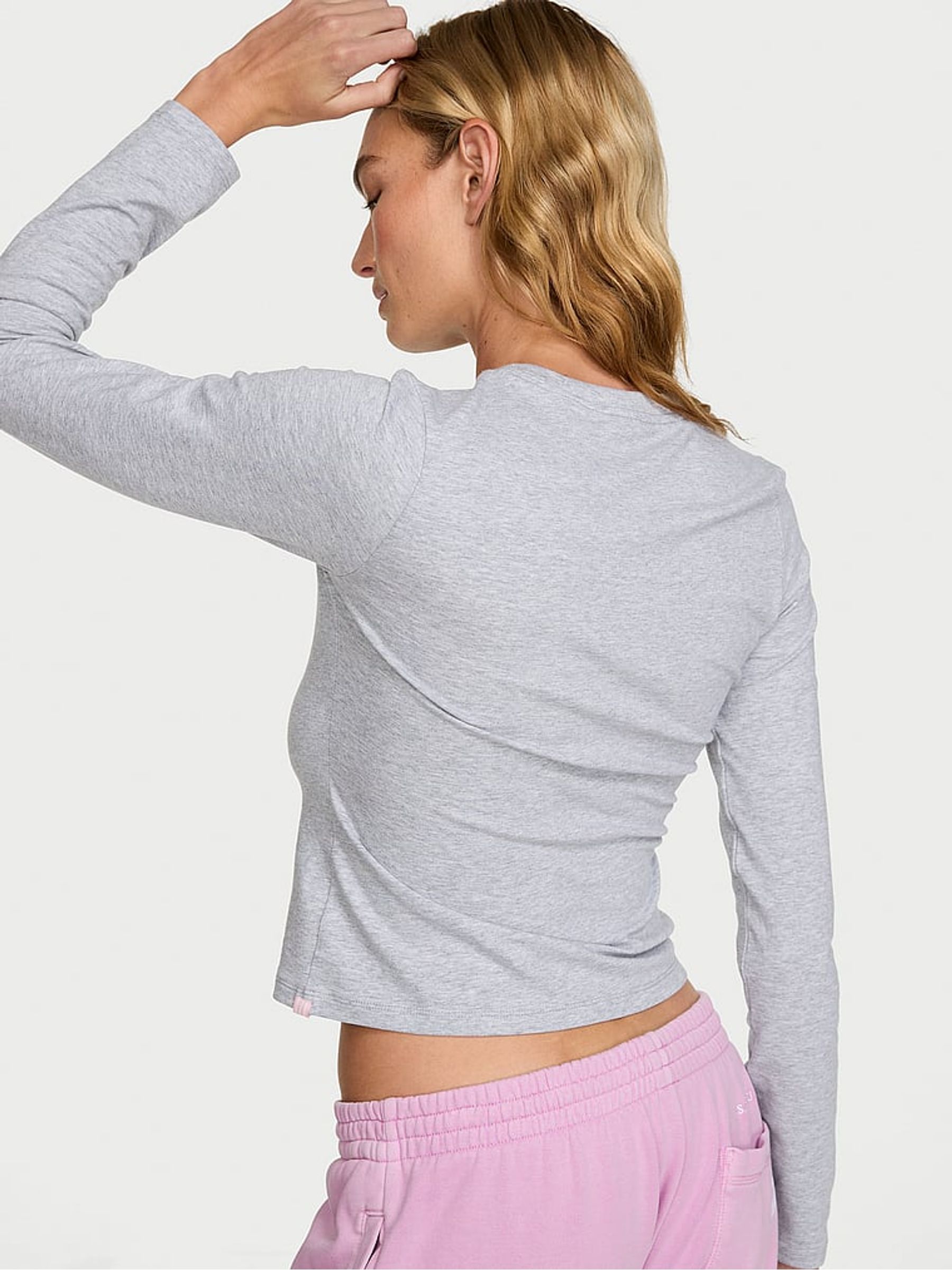 Medium Heather Grey Cotton Fitted Long Sleeve T-Shirt - Image 2 of 2