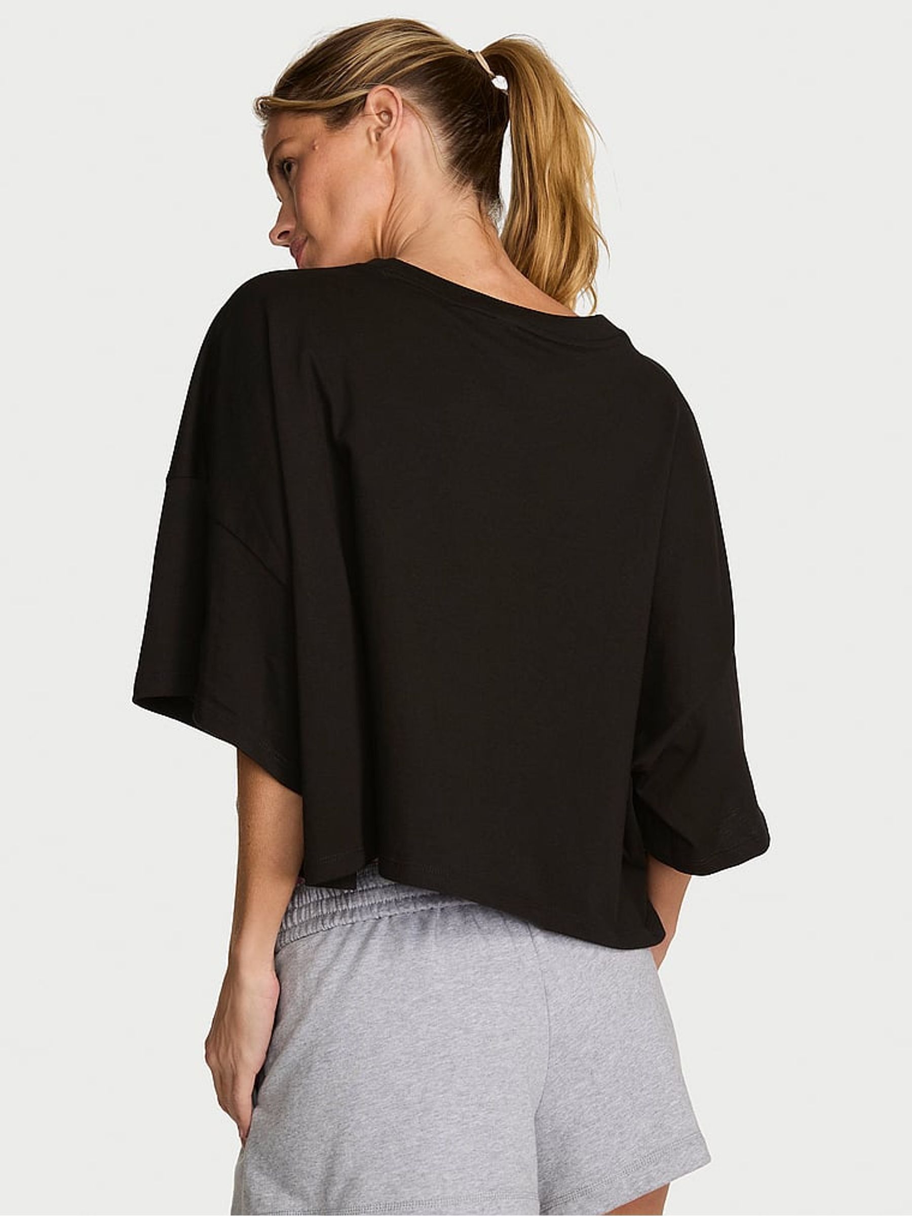 Pure Black Logo Cotton Oversized Cropped Top - Image 2 of 2