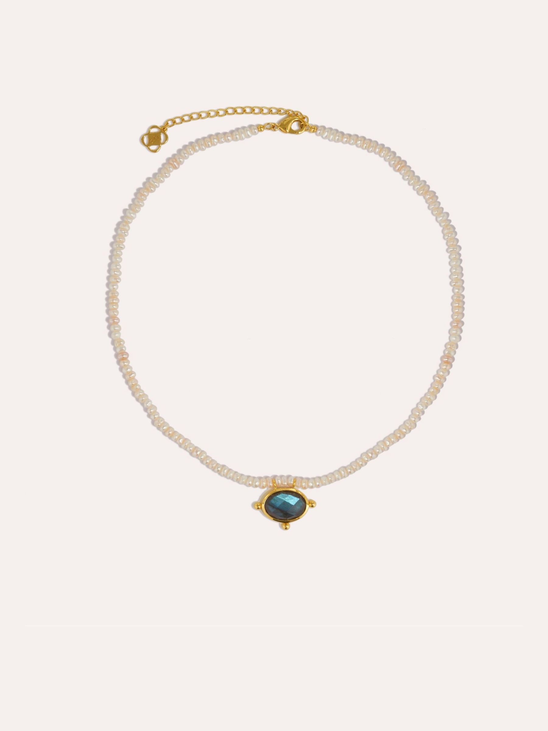 Ottoman Hands Gold Sorel Pearl and Labradorite Beaded Necklace - Image 1 of 3