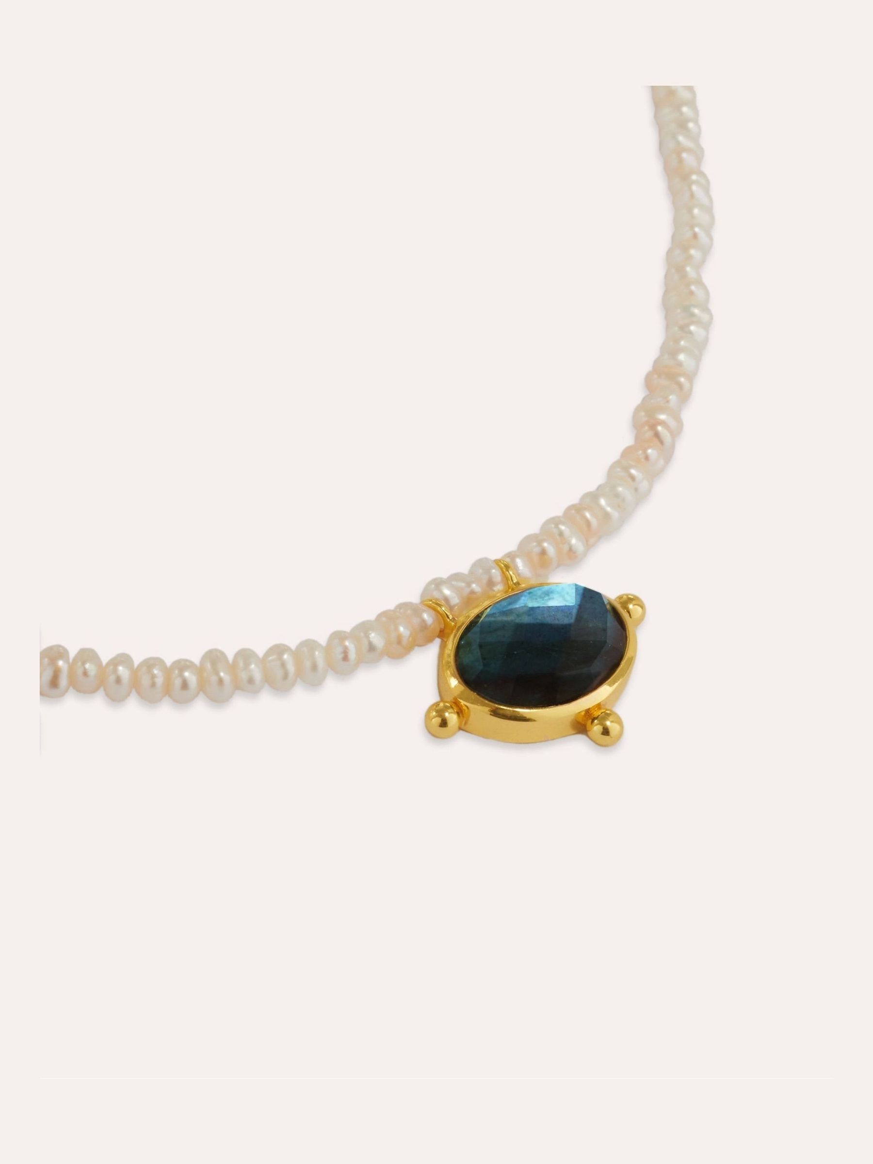 Ottoman Hands Gold Sorel Pearl and Labradorite Beaded Necklace - Image 2 of 3