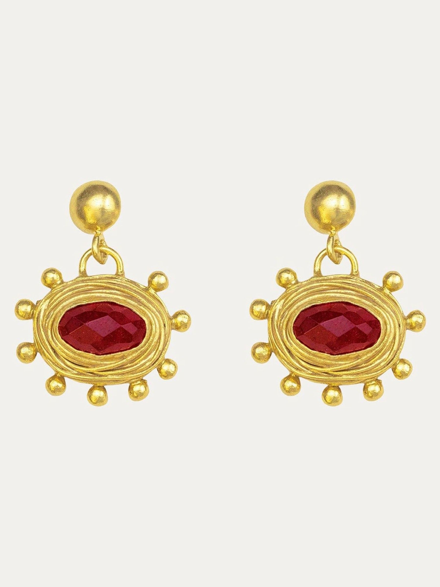 Ottoman Hands Gold Zand Ruby Drop Earrings - Image 1 of 4
