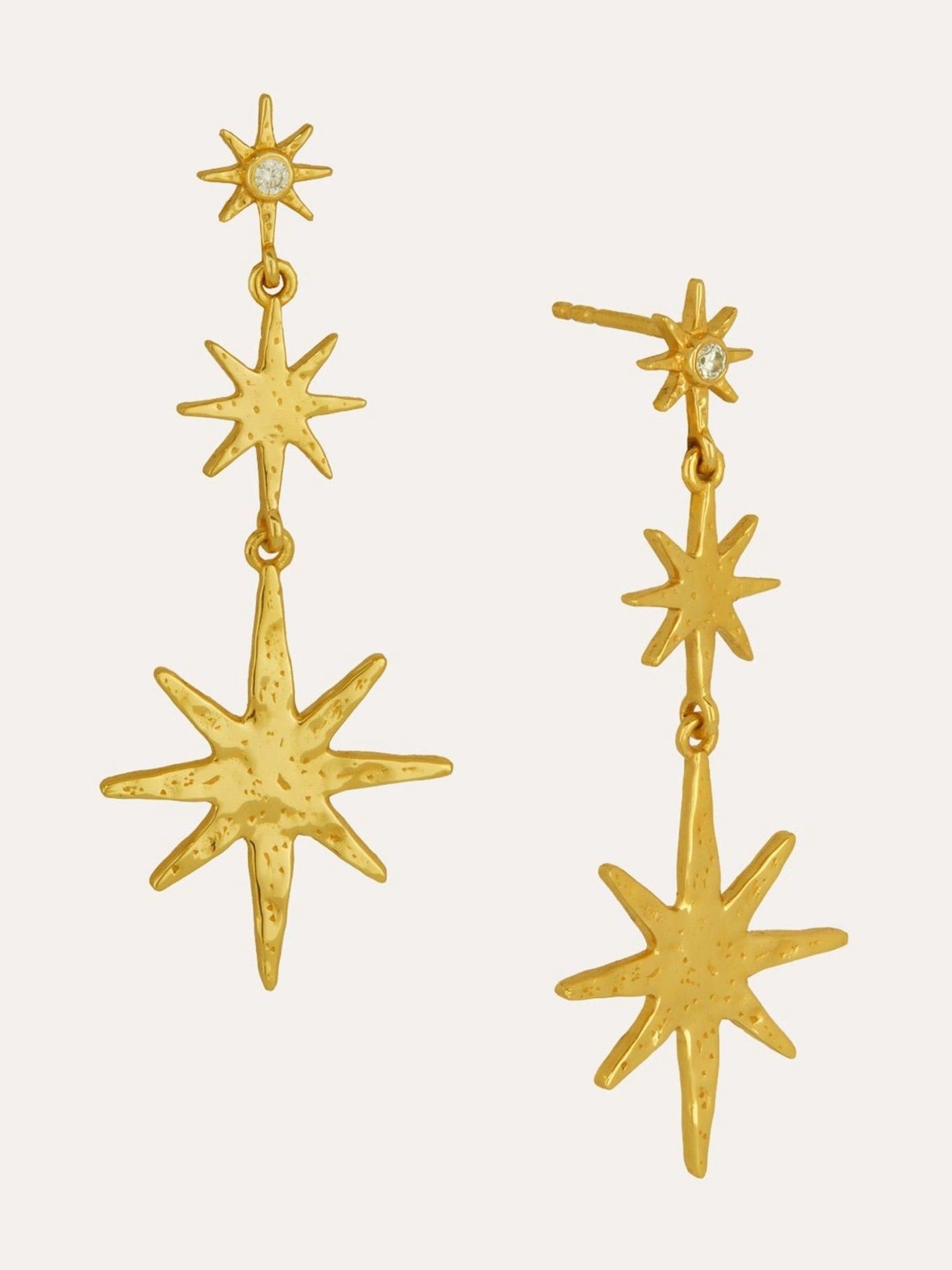 Ottoman Hands Gold Triple Star Drop Earrings - Image 1 of 4