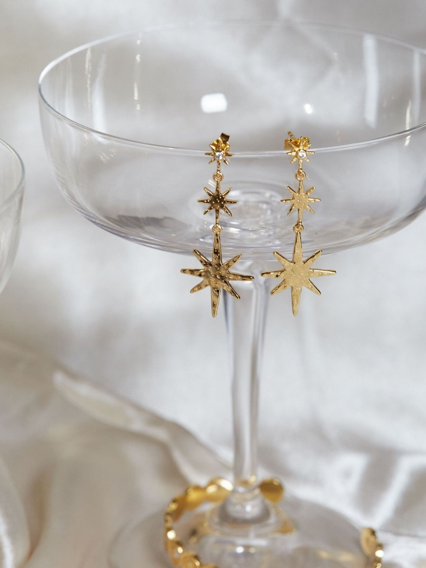 Ottoman Hands Gold Triple Star Drop Earrings - Image 2 of 4