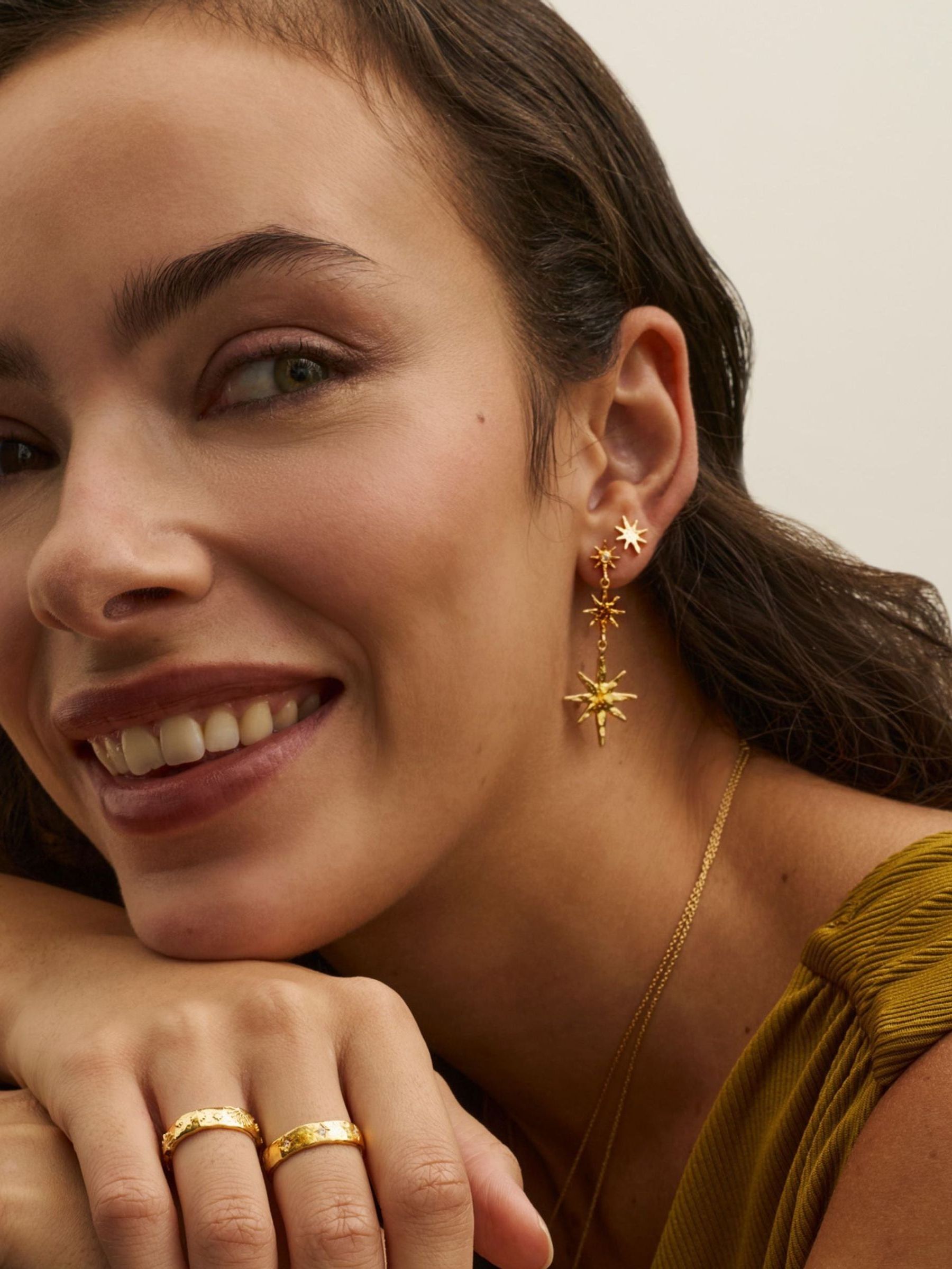 Ottoman Hands Gold Triple Star Drop Earrings - Image 4 of 4