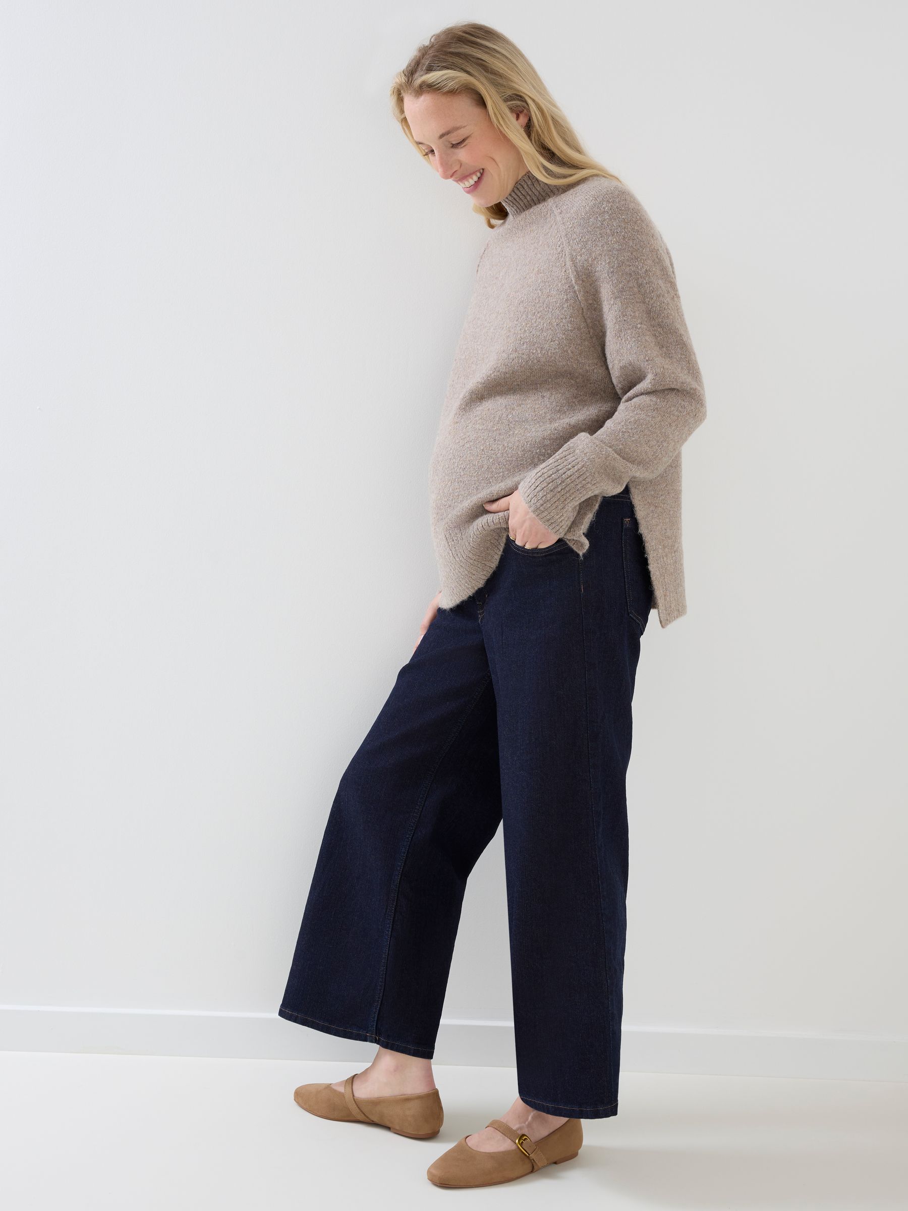 Brown Long Sleeve Turtleneck Longline Maternity Jumper - Image 2 of 4