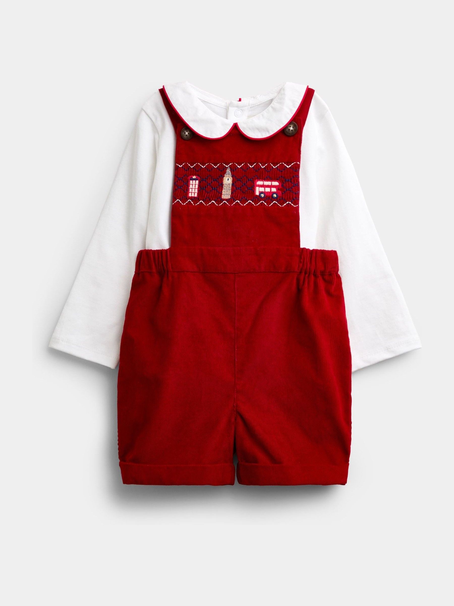 Red London Embroidered 2-Piece Dungarees & Bodysuit Set - Image 1 of 7 Red London Embroidered 2-Piece Dungarees & Bodysuit Set - Image 1 of 7