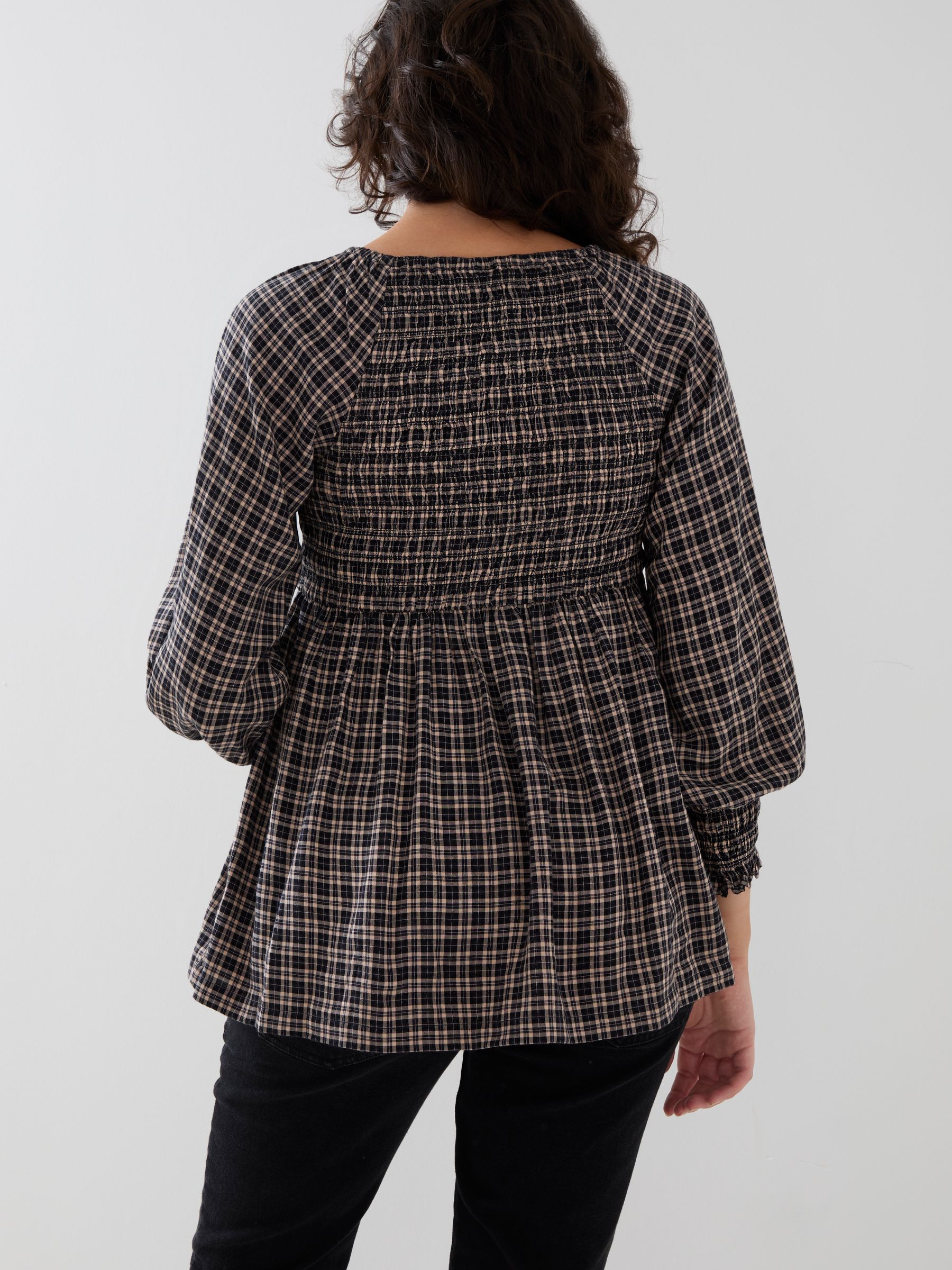Brown Gingham Long Sleeve Shirred Maternity Top - Image 2 of 4