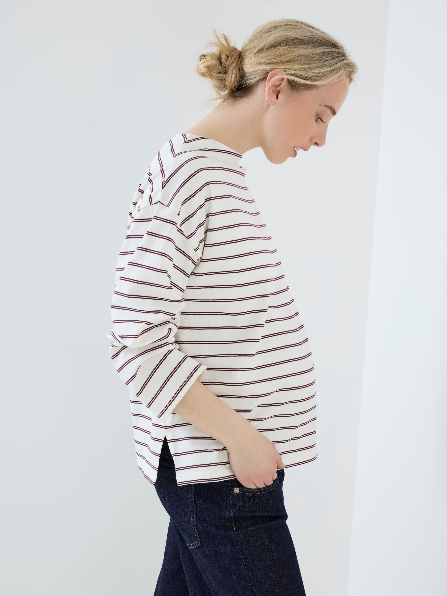 Burgundy Stripe Long Sleeve Slash Neck Maternity T-Shirt - Image 1 of 5