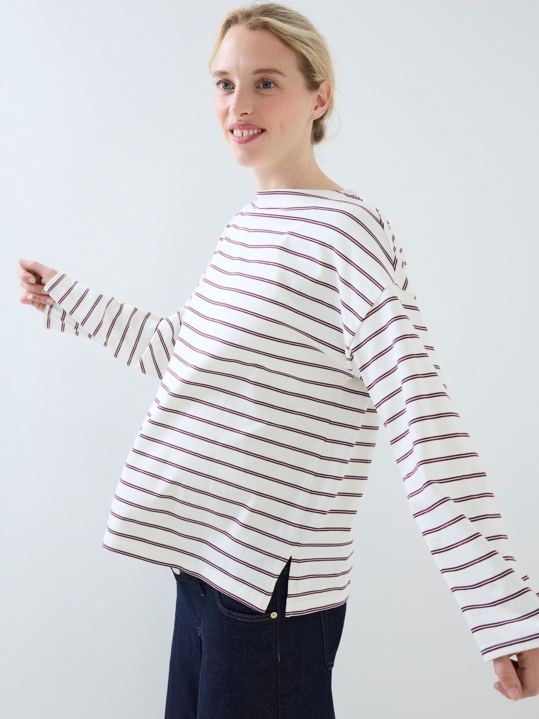 Burgundy Stripe Long Sleeve Slash Neck Maternity T-Shirt - Image 3 of 5