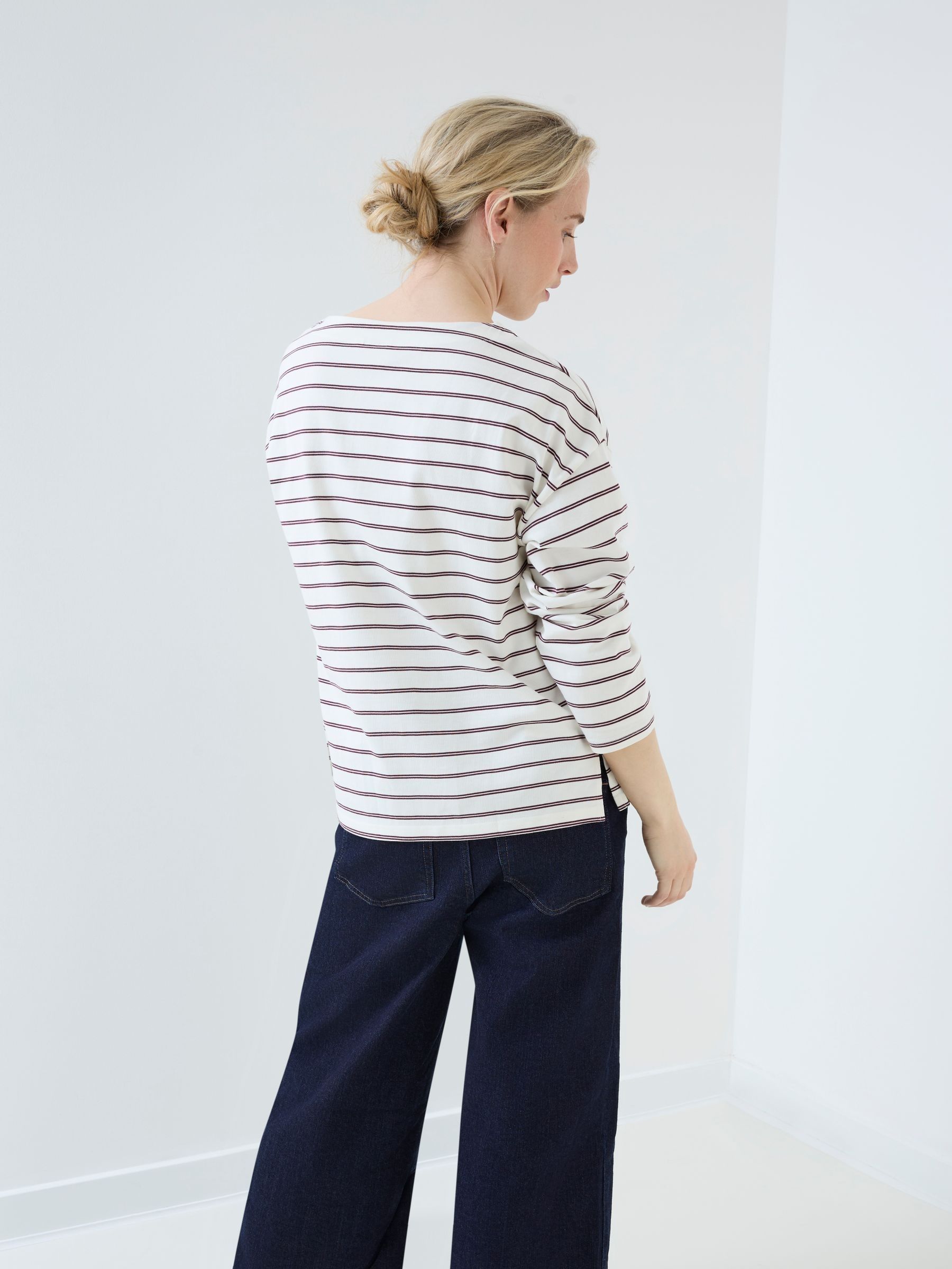 Burgundy Stripe Long Sleeve Slash Neck Maternity T-Shirt - Image 4 of 5