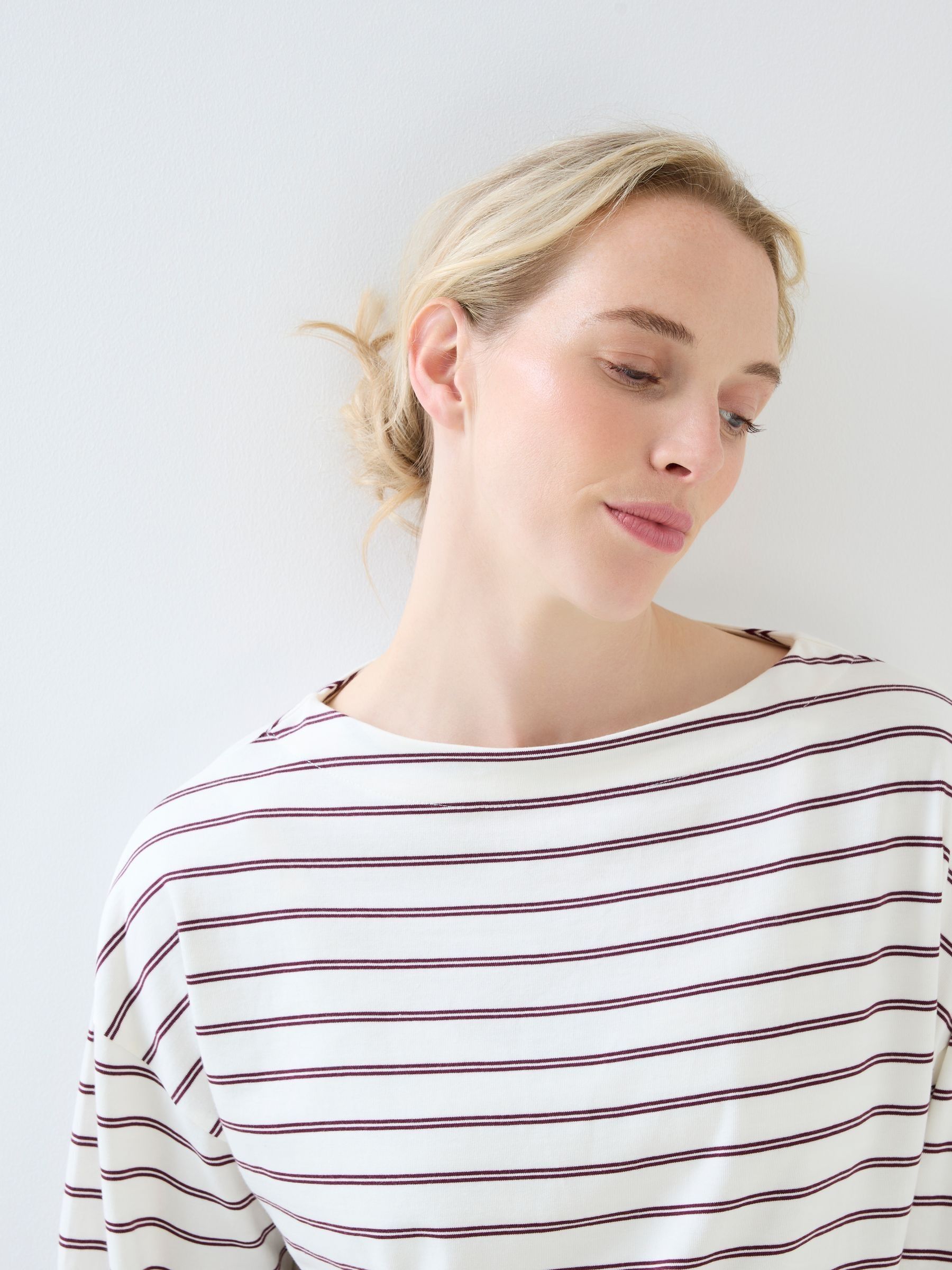 Burgundy Stripe Long Sleeve Slash Neck Maternity T-Shirt - Image 5 of 5 Burgundy Stripe Long Sleeve Slash Neck Maternity T-Shirt - Image 5 of 5