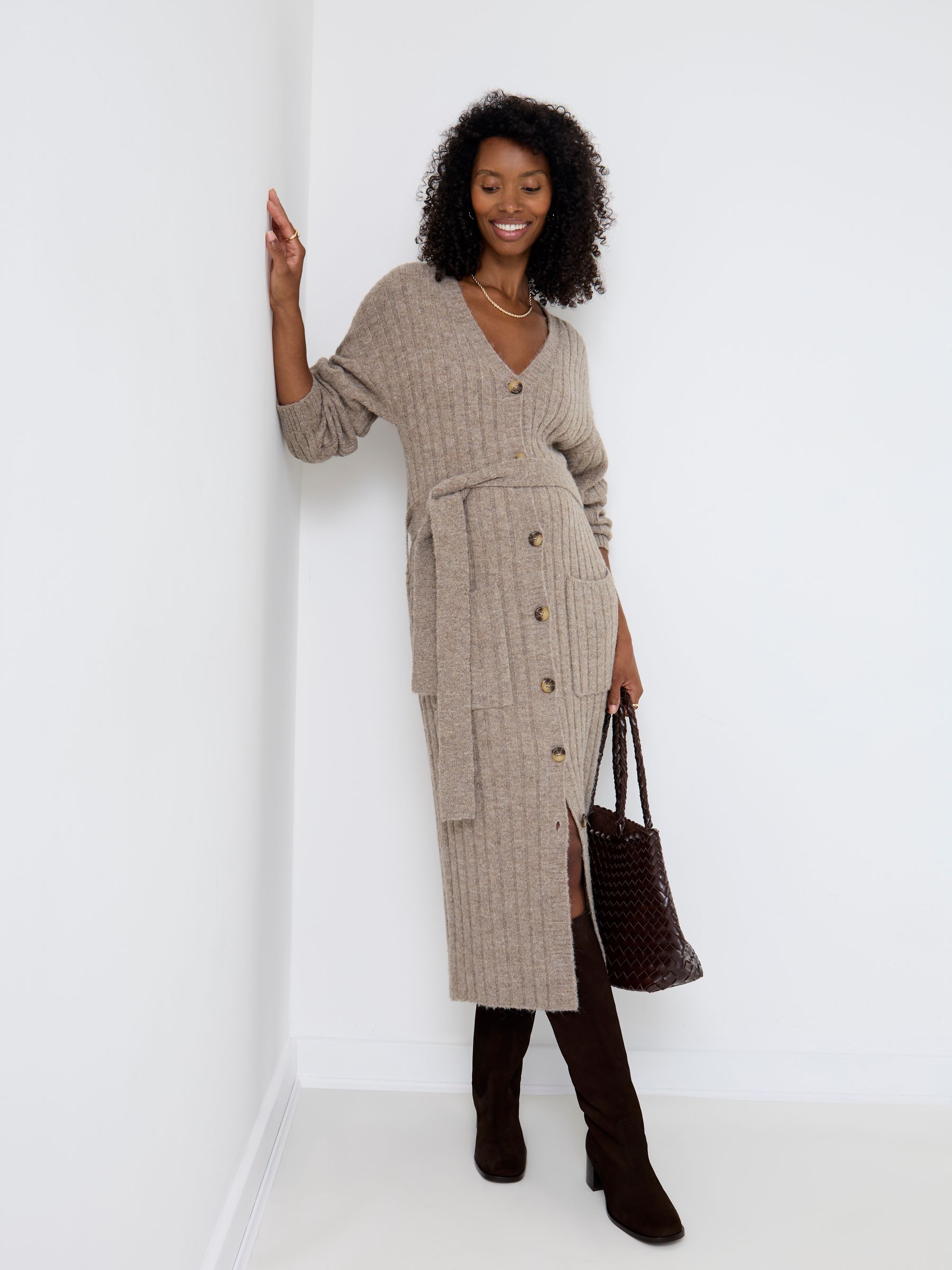 Natural Knit Maternity Cardigan Dress - Image 1 of 4