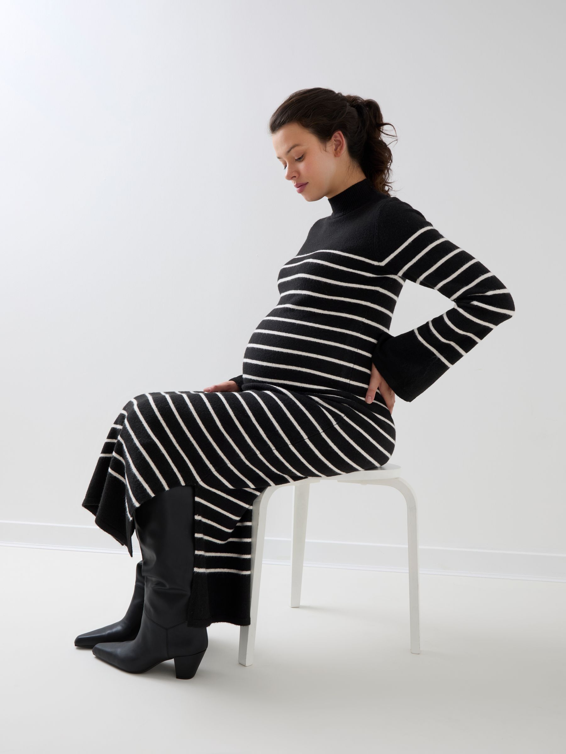 Black Stripe Column Knit Maternity Dress - Image 1 of 4