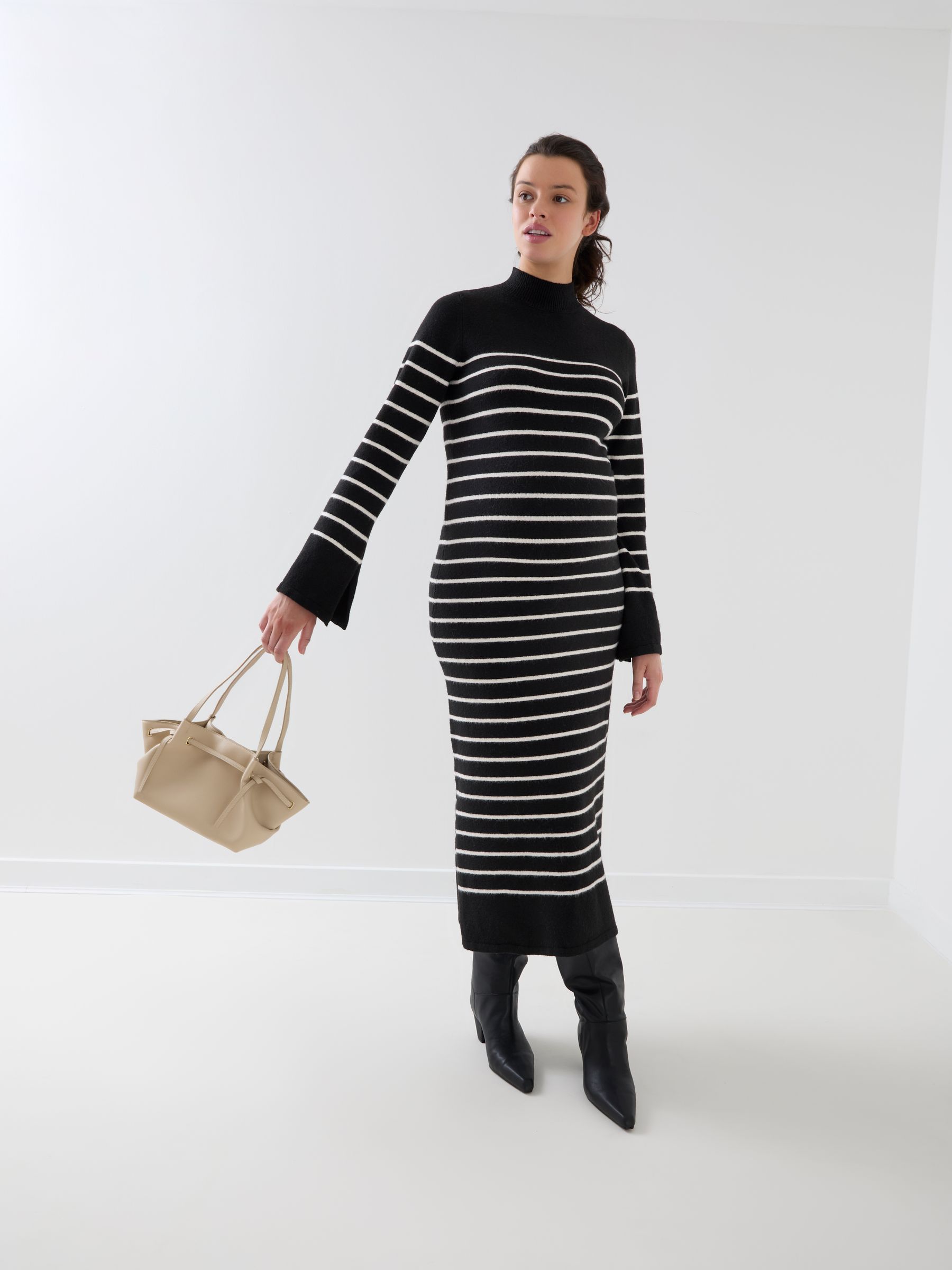 Black Stripe Column Knit Maternity Dress - Image 2 of 4