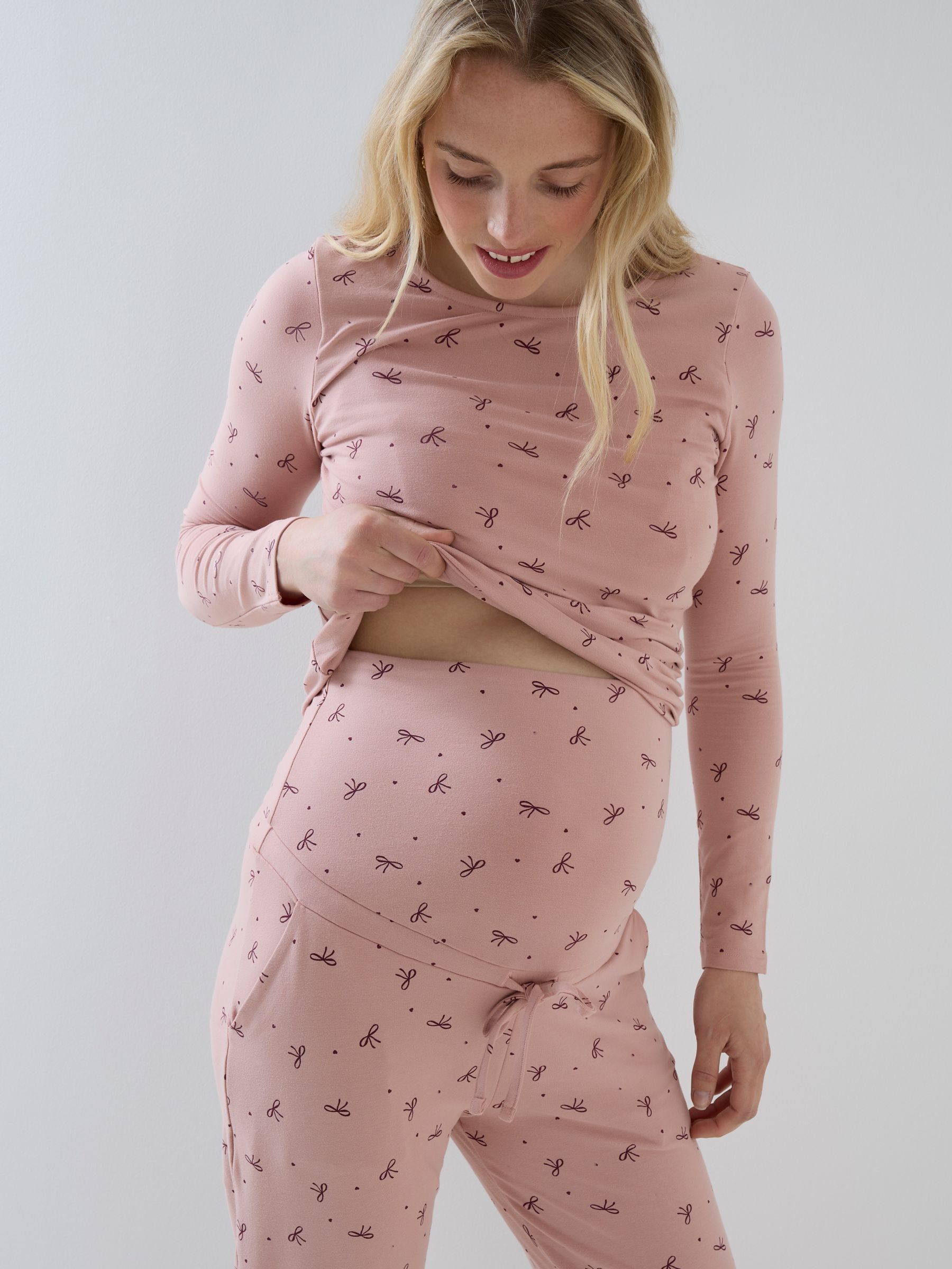 Pink Bow Long Sleeve Maternity & Nursing Pyjamas - Image 2 of 5 Pink Bow Long Sleeve Maternity & Nursing Pyjamas - Image 2 of 5