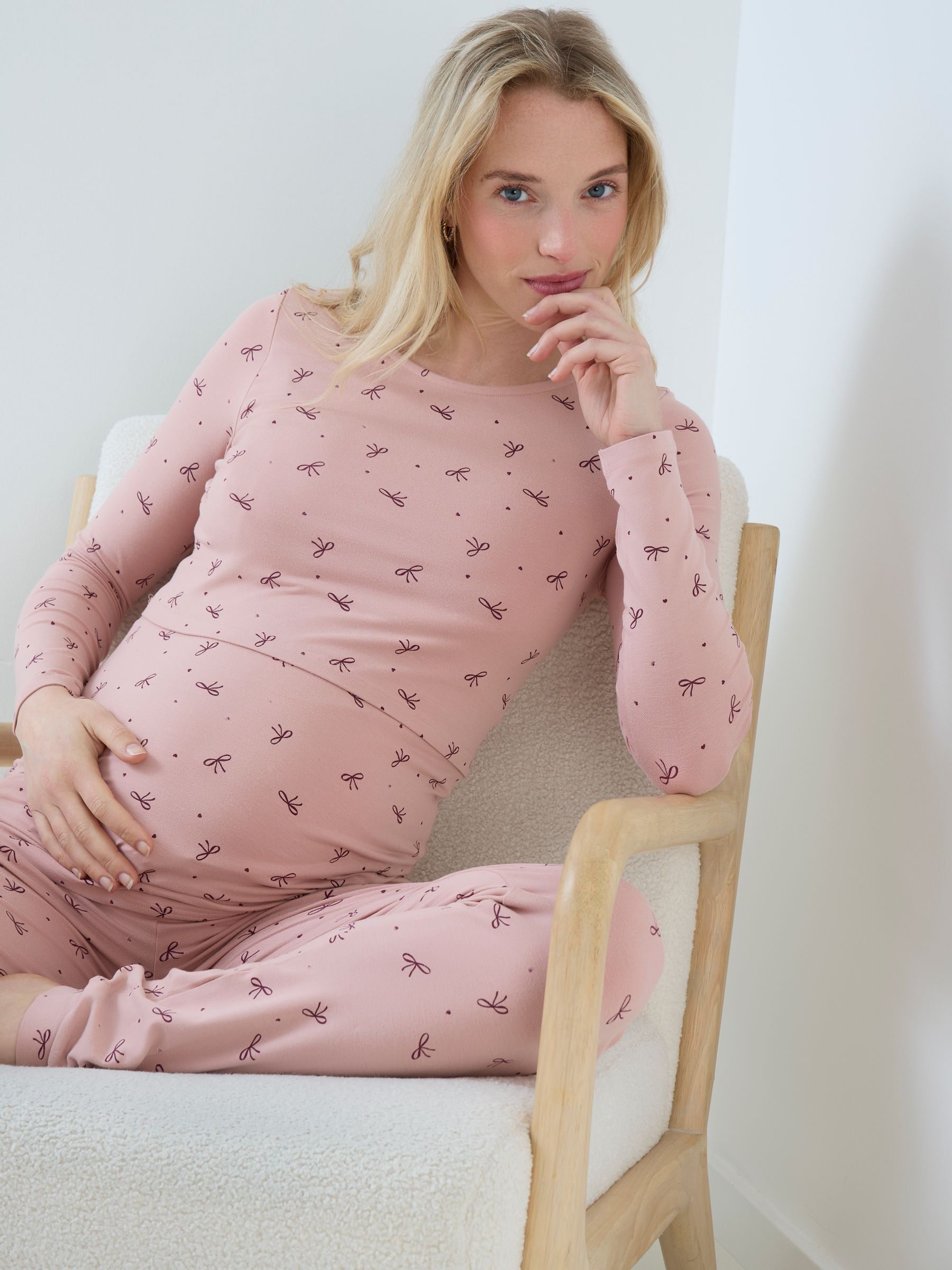 Pink Bow Long Sleeve Maternity & Nursing Pyjamas - Image 3 of 5