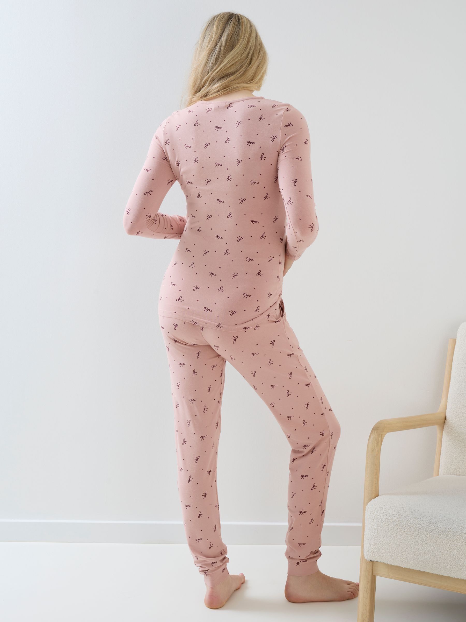 Pink Bow Long Sleeve Maternity & Nursing Pyjamas - Image 4 of 5