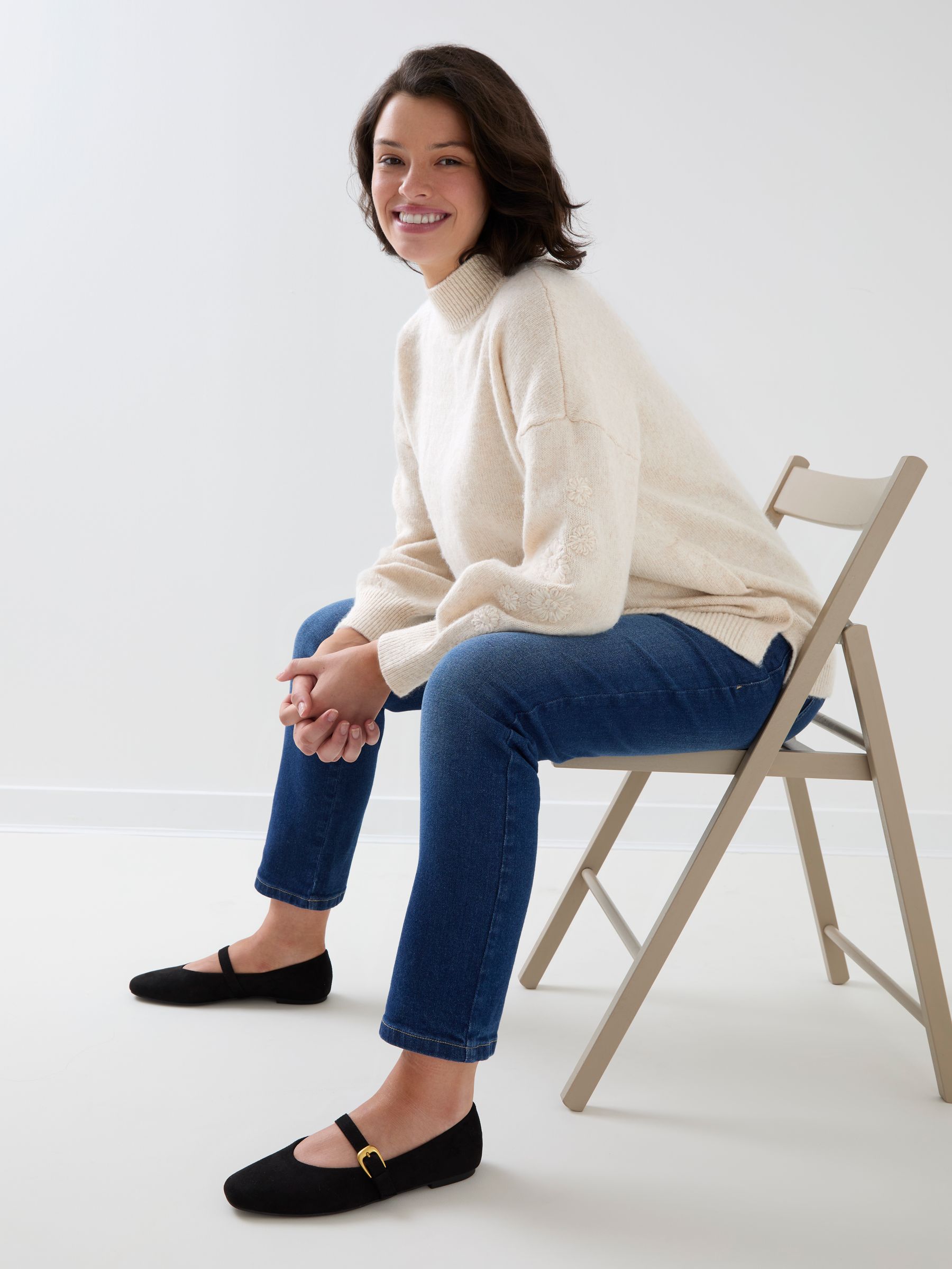 Cream Floral Embroidered Sleeve Turtleneck Maternity & Nursing Jumper - Image 1 of 5 Cream Floral Embroidered Sleeve Turtleneck Maternity & Nursing Jumper - Image 1 of 5
