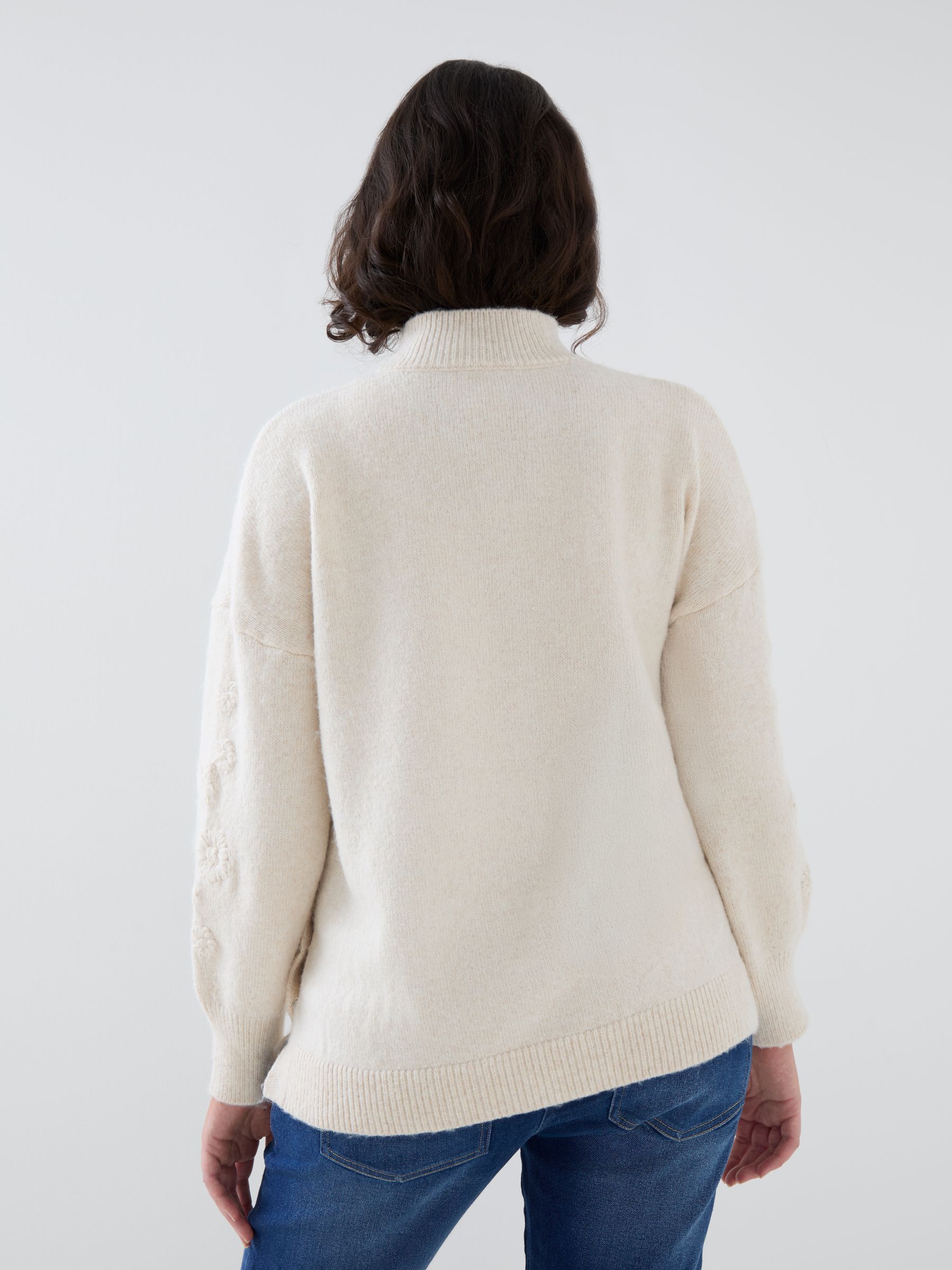 Cream Floral Embroidered Sleeve Turtleneck Maternity & Nursing Jumper - Image 3 of 5