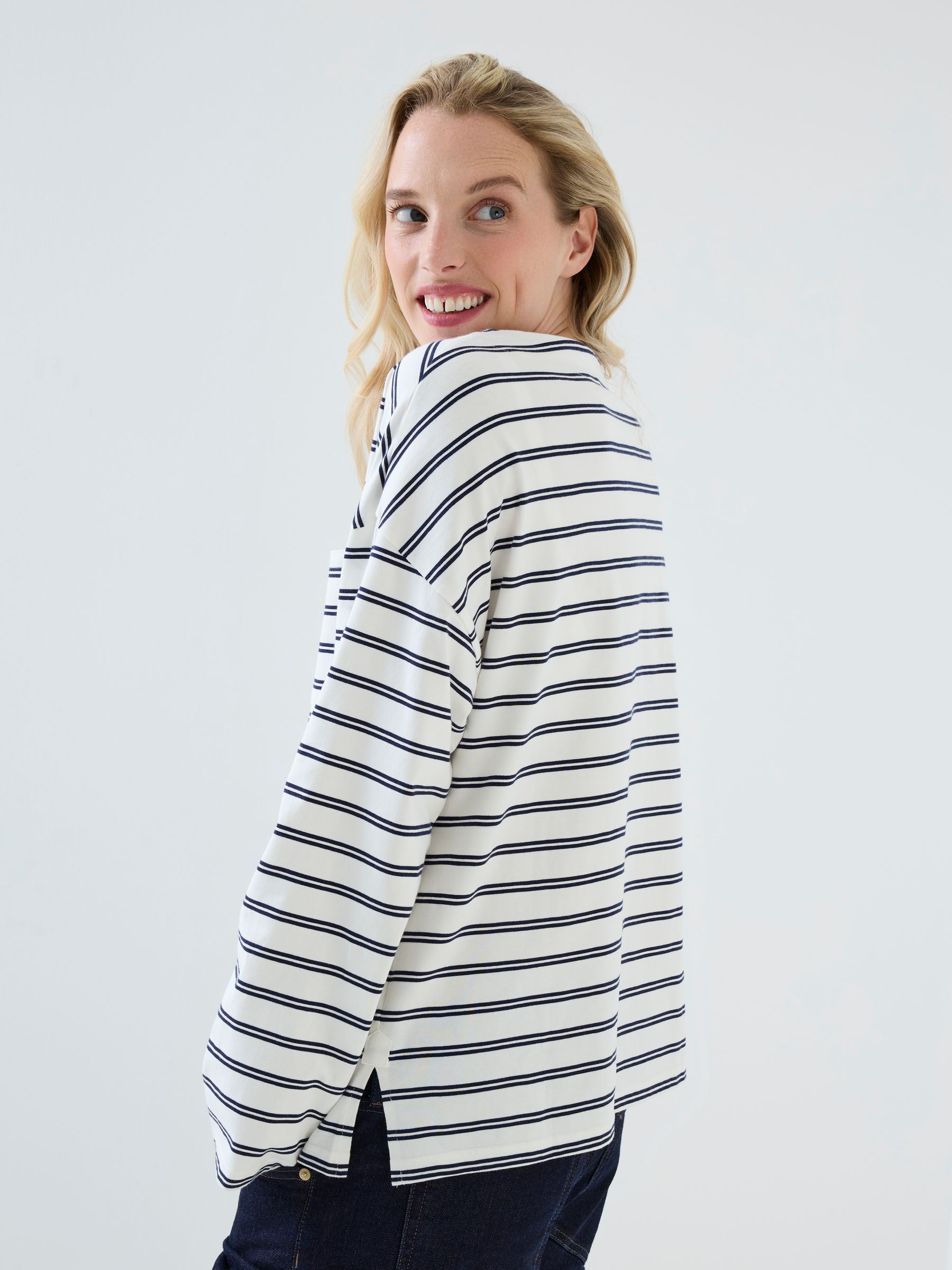 Navy Stripe Long Sleeve Jersey Top - Image 6 of 6