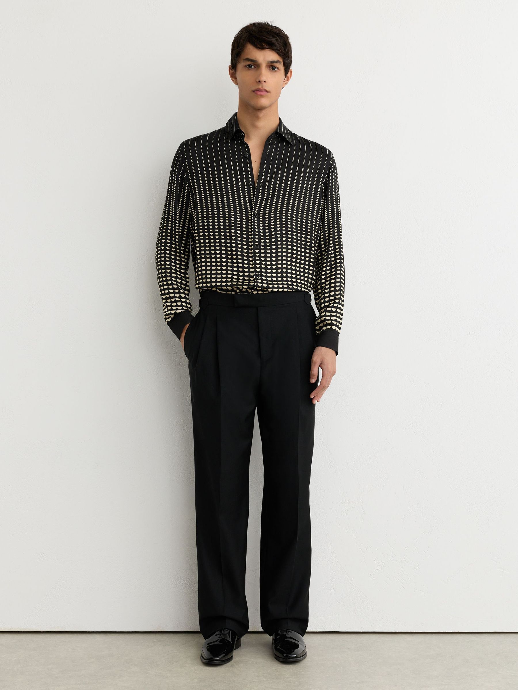 Abstract Polka-Dot Print Regular-Fit Shirt in Black/White - Image 3 of 7