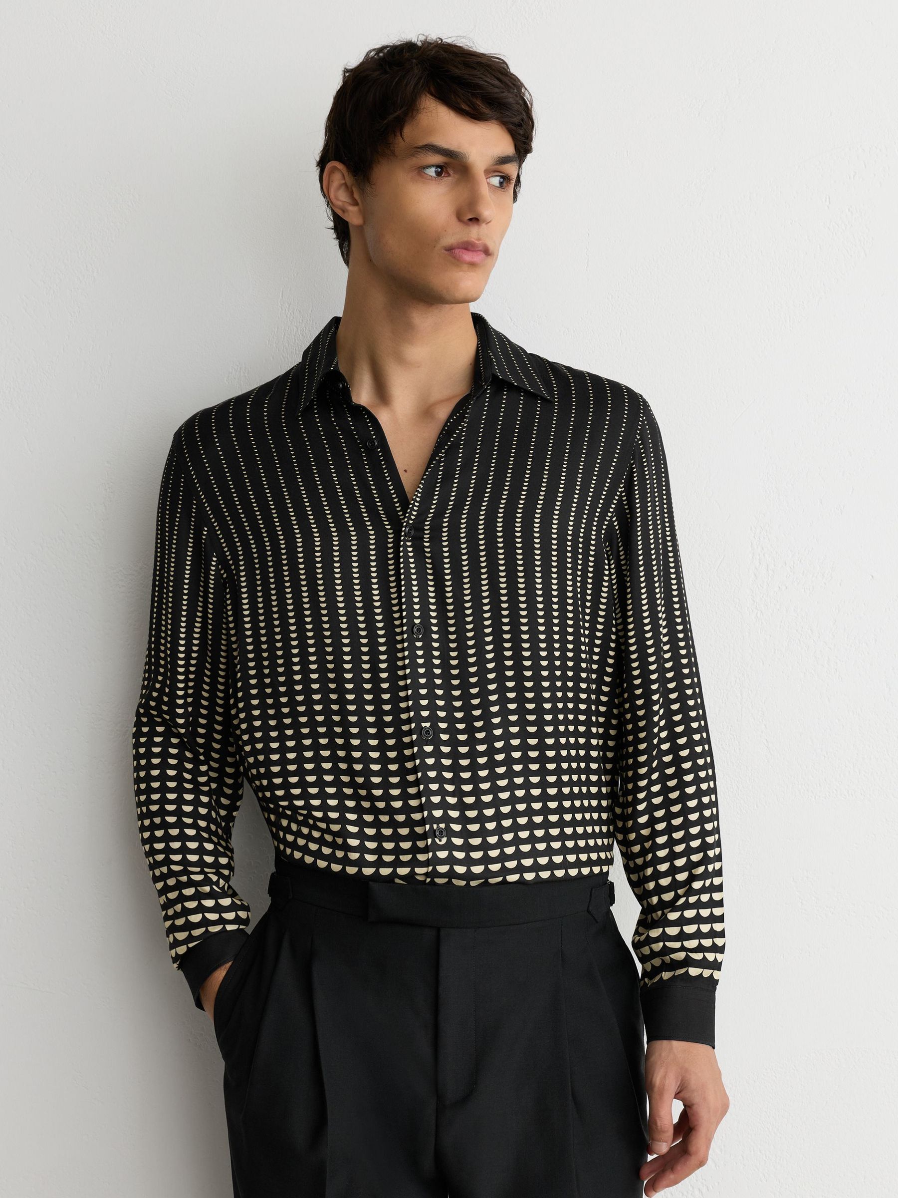 Abstract Polka-Dot Print Regular-Fit Shirt in Black/White - Image 4 of 7
