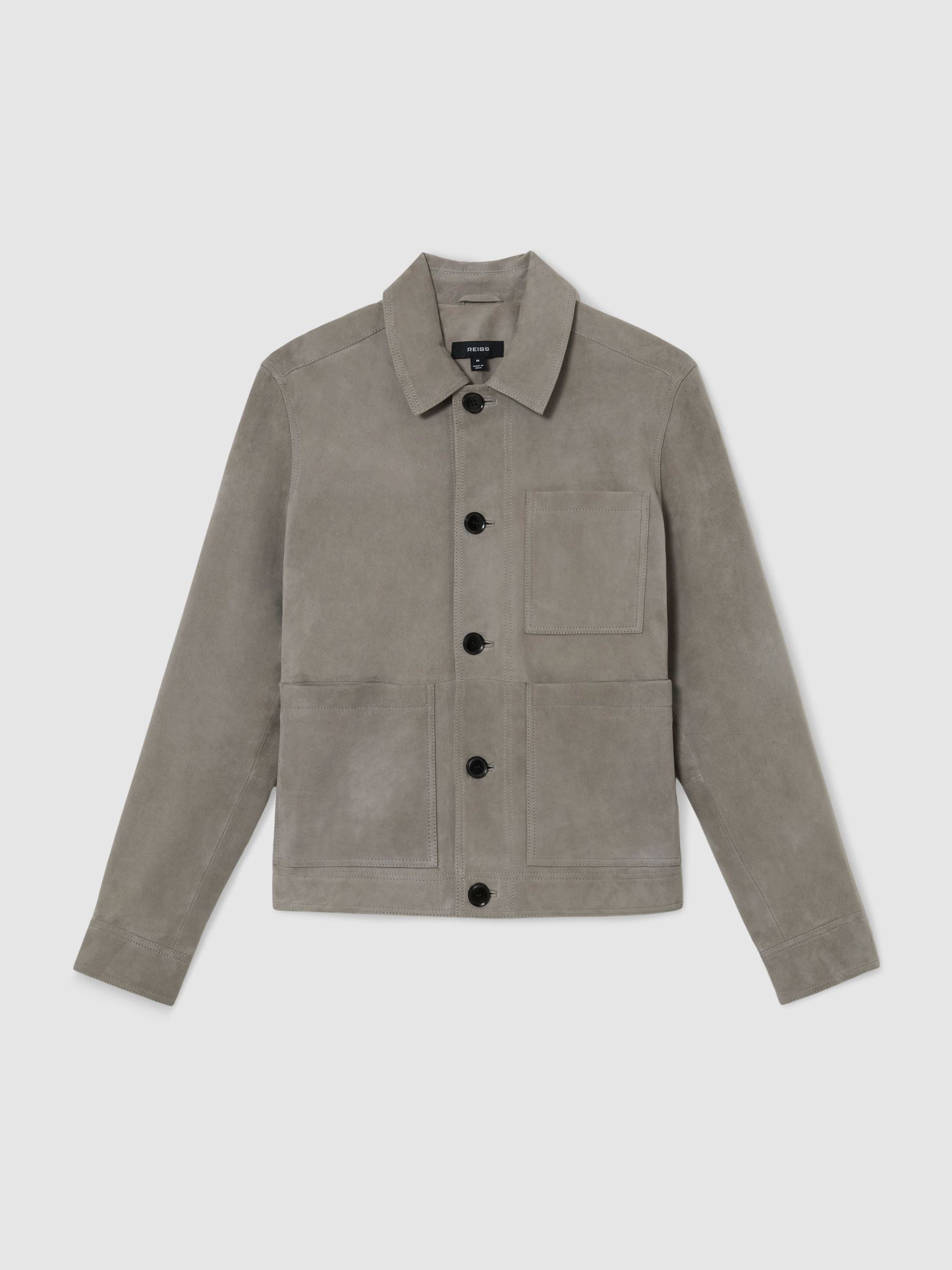 Suede Button-Through Trucker Jacket in Grey - Image 2 of 7